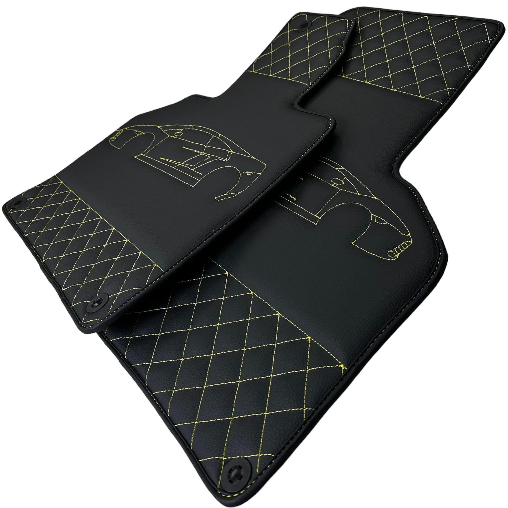 Leather Black Floor Mats for Lamborghini Gallardo Yellow Sewing | ER56 Design - AutoWin