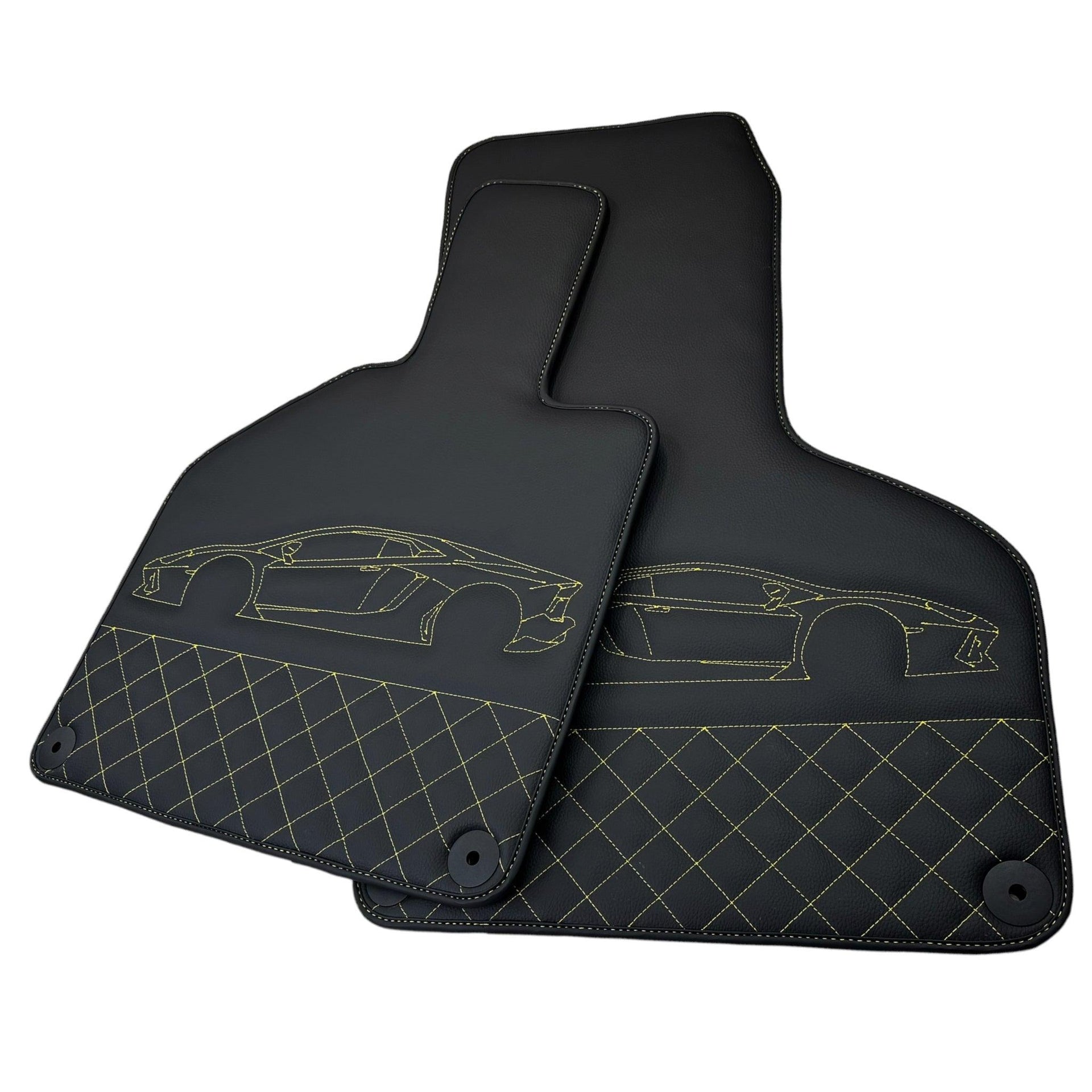 Leather Floor Mats for Lamborghini Huracan Yellow Sewing | ER56 Design - AutoWin