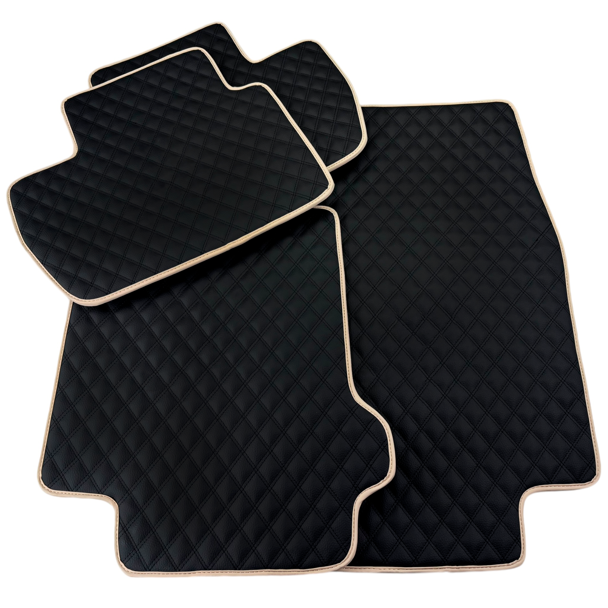 Black Stitched Leather Floor Mats for Maserati GranTurismo (2007-2019) | Beige Trim
