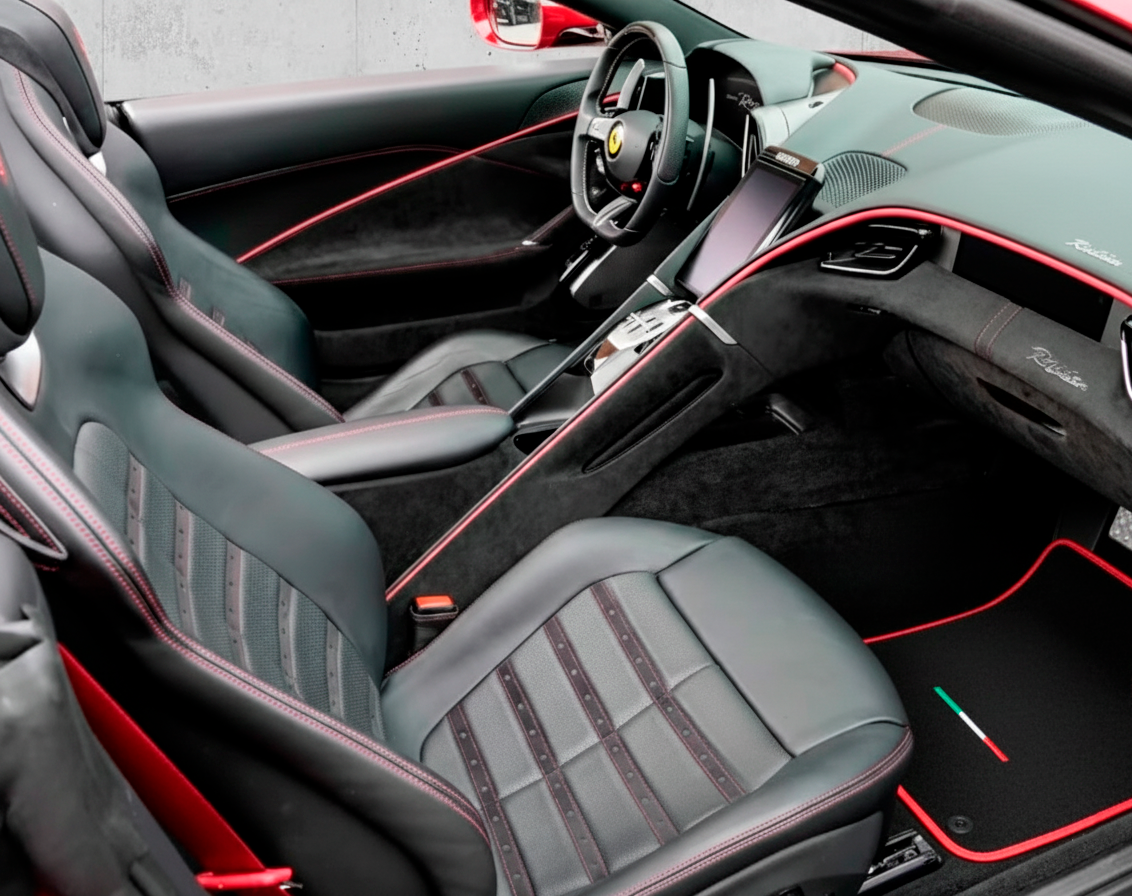 Black Floor Mats for Ferrari Roma (2021-2024) Italian Edition with Red Trim - AutoWin