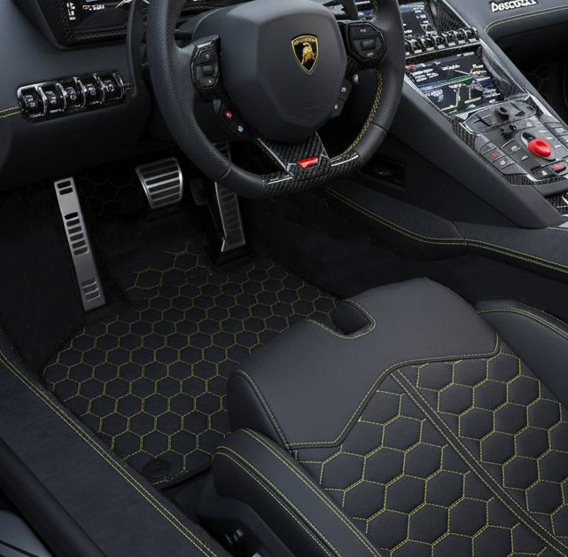 Customizable Leather Floor Mats with Symmetrical Hex Pattern for Lamborghini Aventador SV (2012-2022) - AutoWin