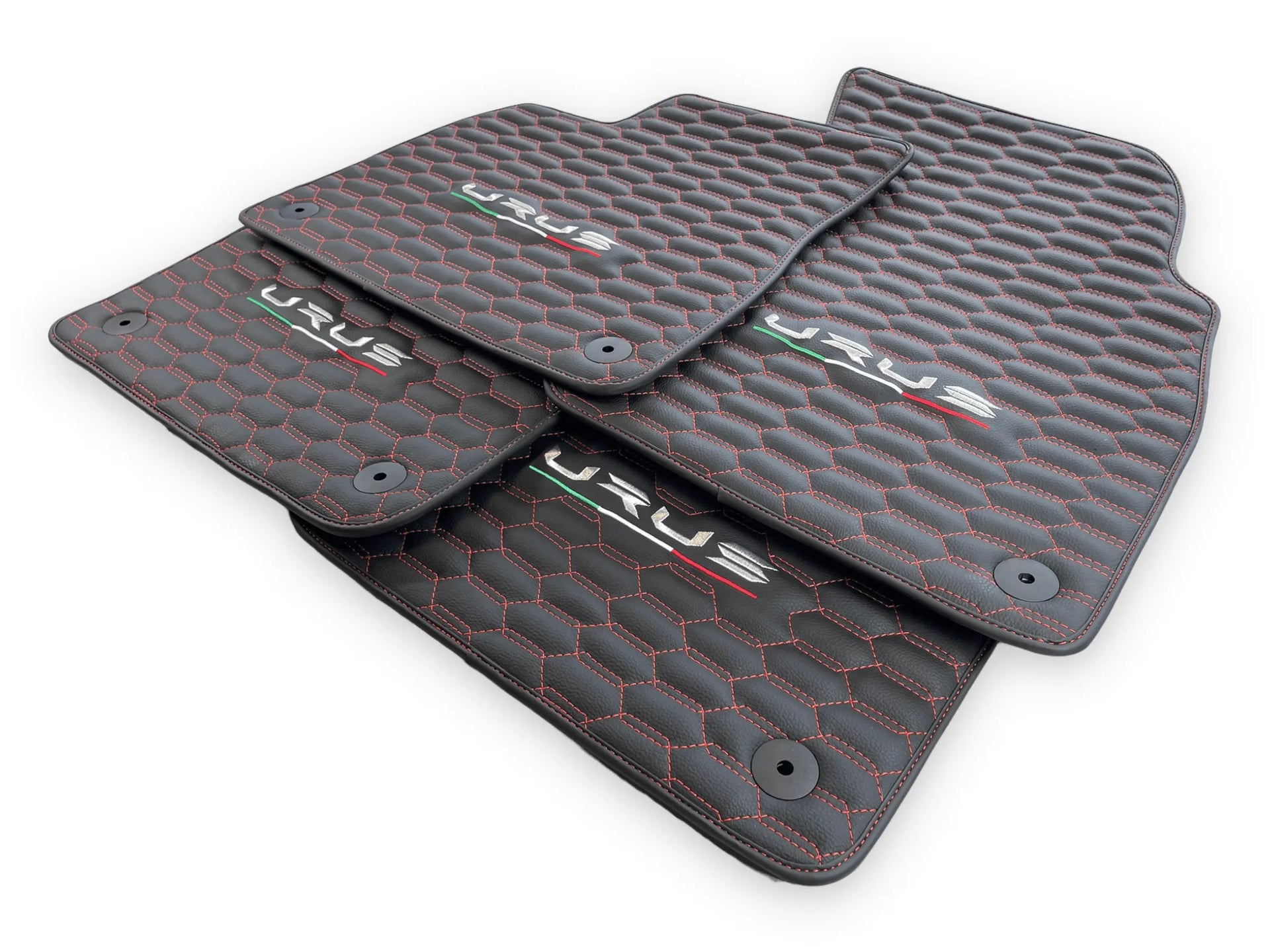 Floor Mats For Lamborghini Urus Leather Red Stitching - AutoWin