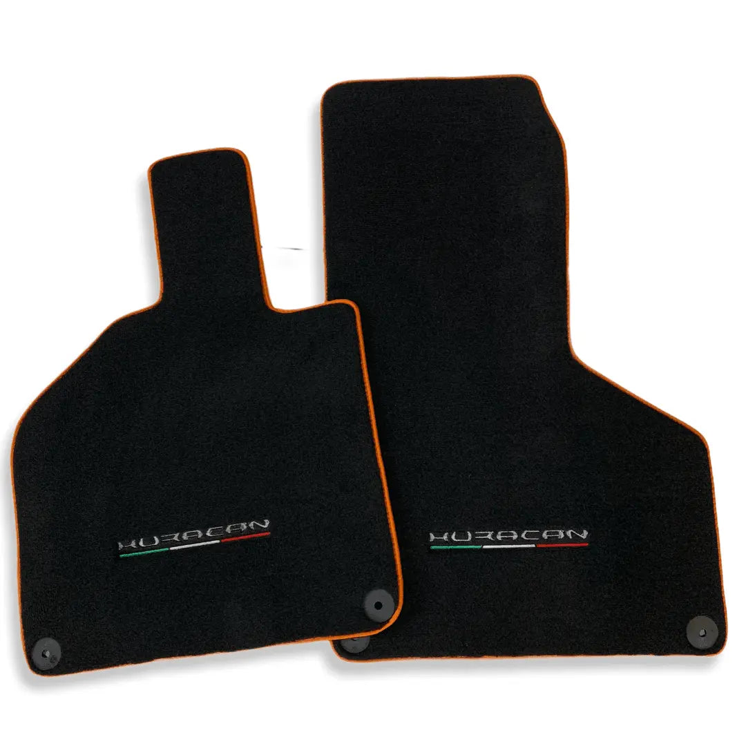 Floor Mats for Lamborghini Huracan With Italian Flag and Huracan Logo Orange Embroidery - AutoWin