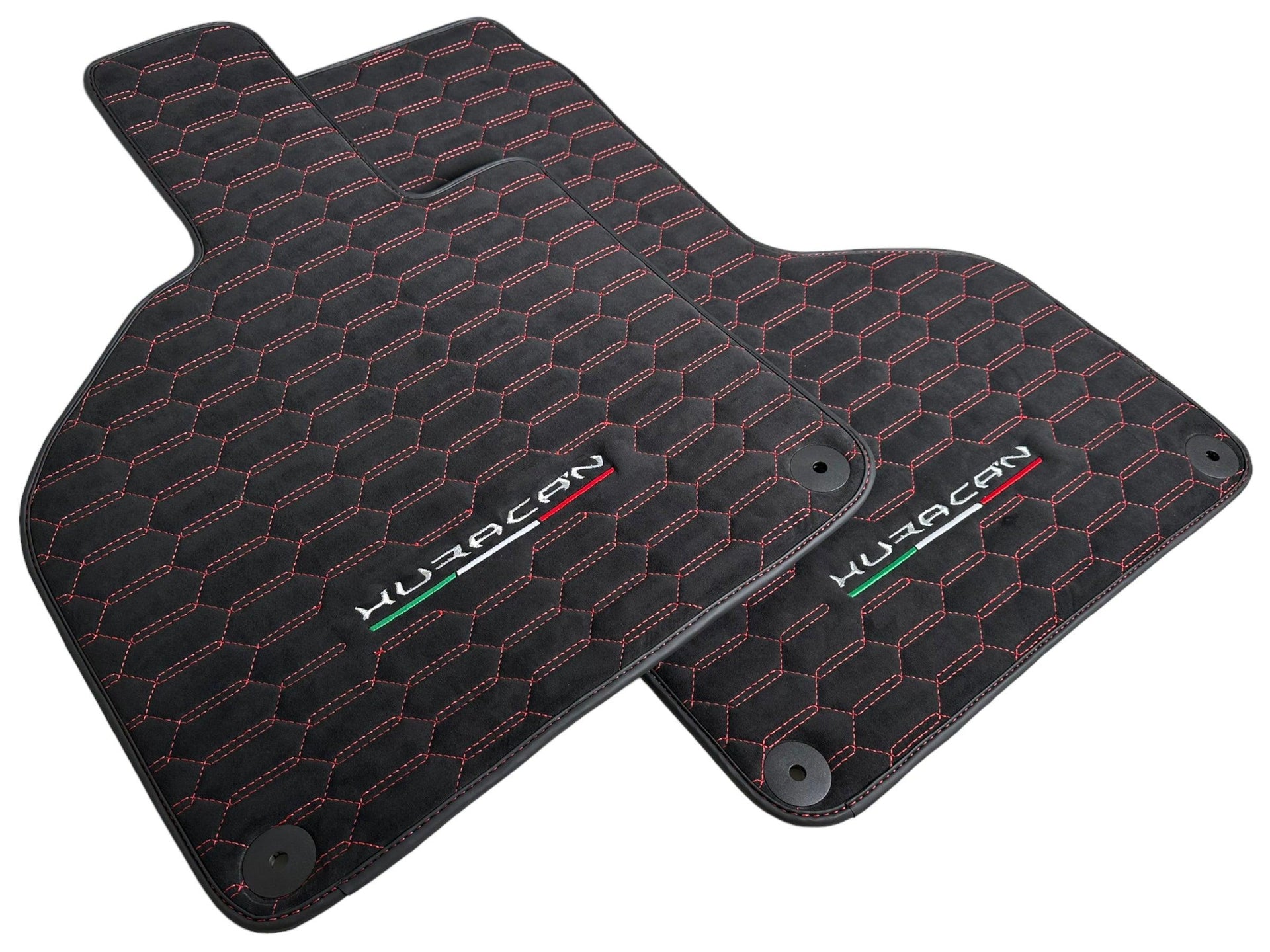 Alcantara Floor Mats for Lamborghini Huracan Red Sewing - AutoWin