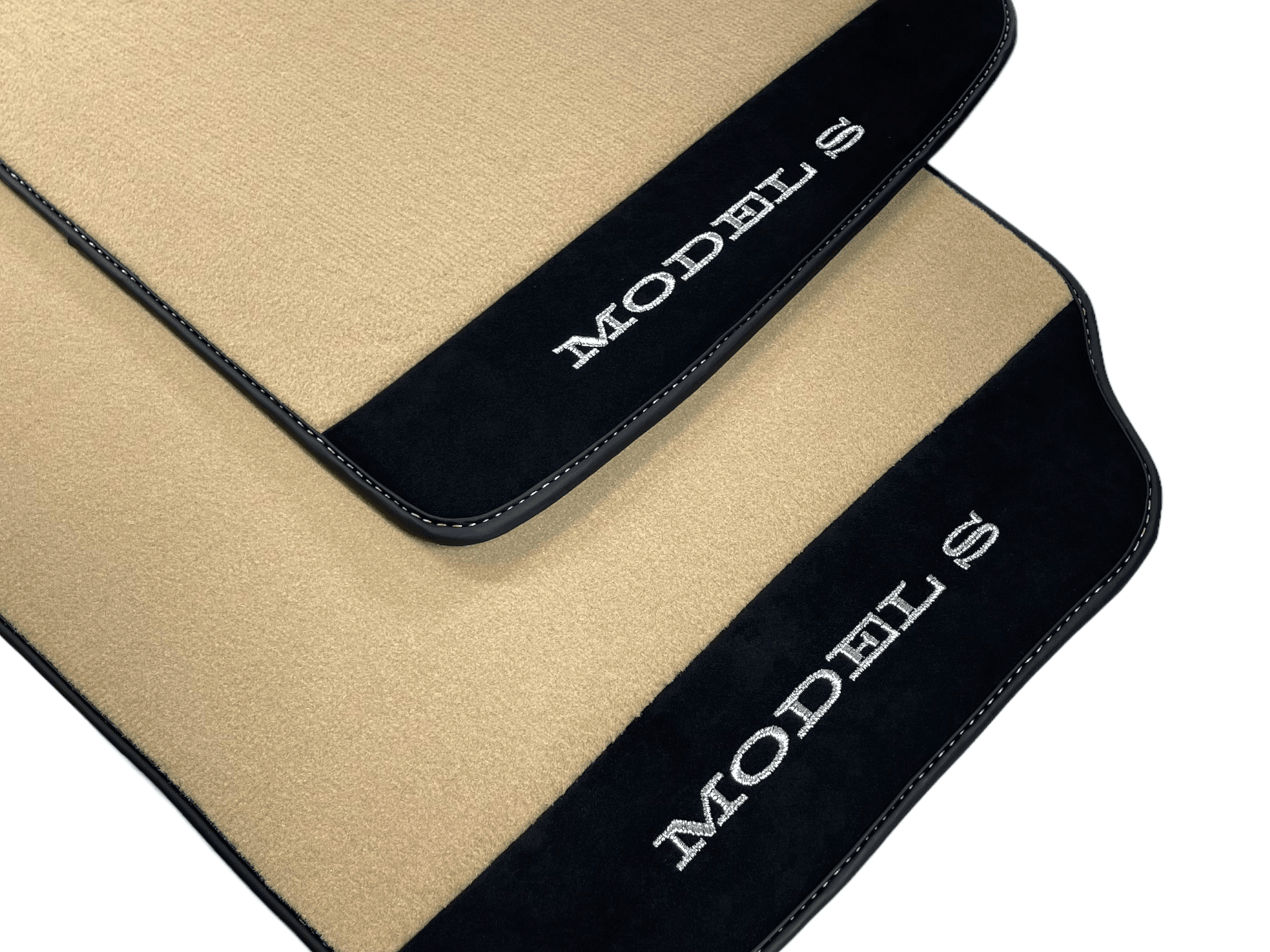 Beige Floor Mats For Tesla Model S With Alcantara Leather - AutoWin