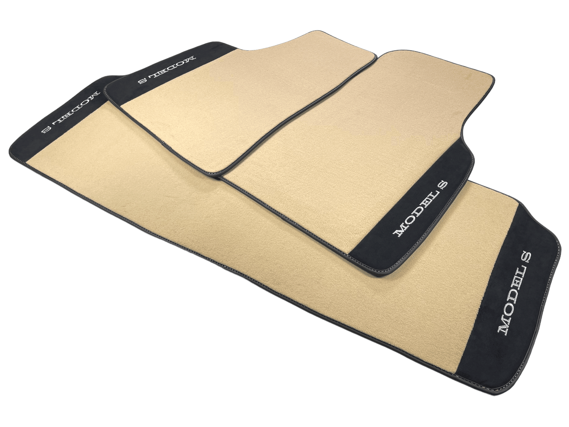 Beige Floor Mats For Tesla Model S With Alcantara Leather - AutoWin