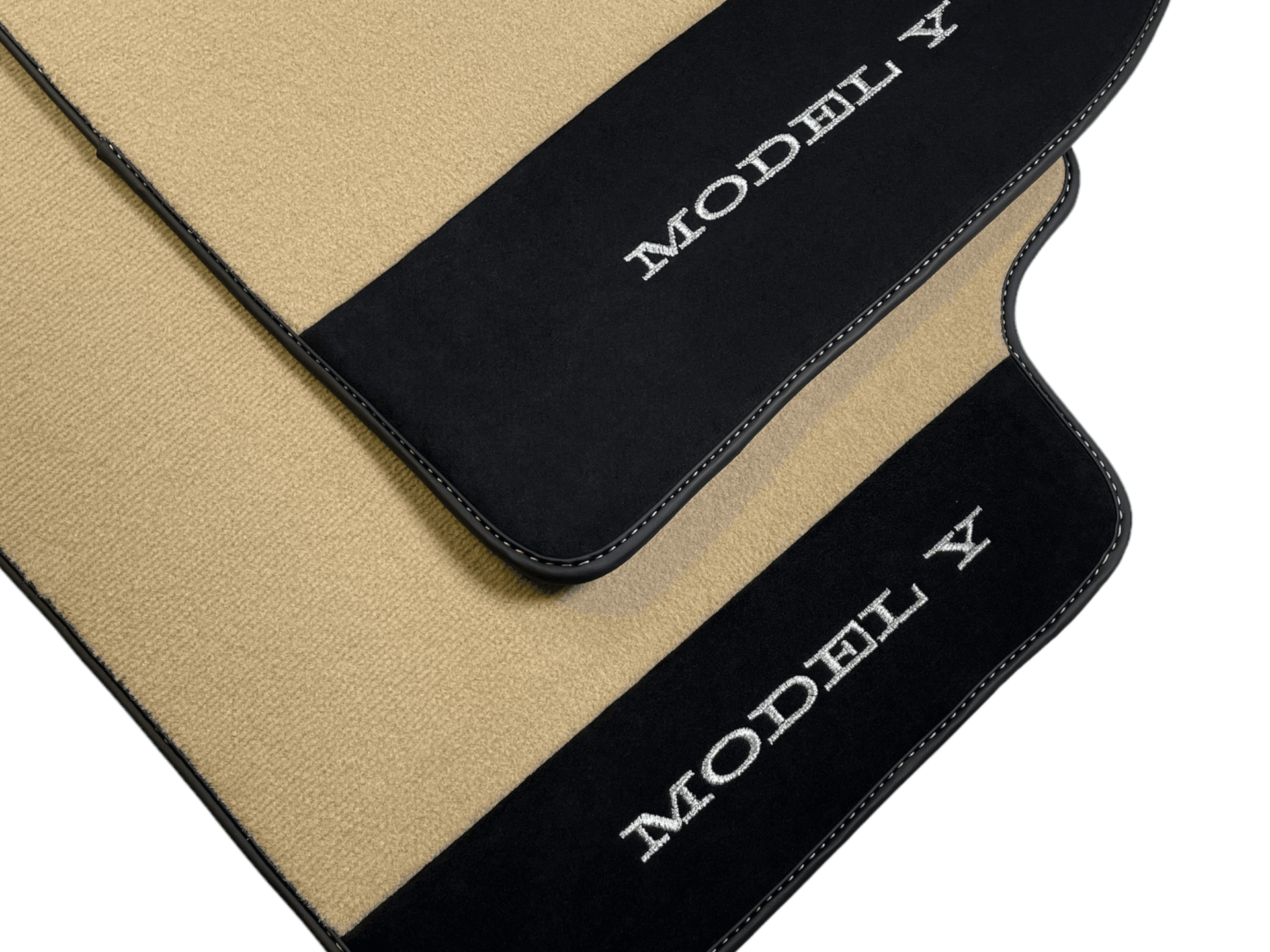Beige Floor Mats For Tesla Model Y With Alcantara Leather - AutoWin