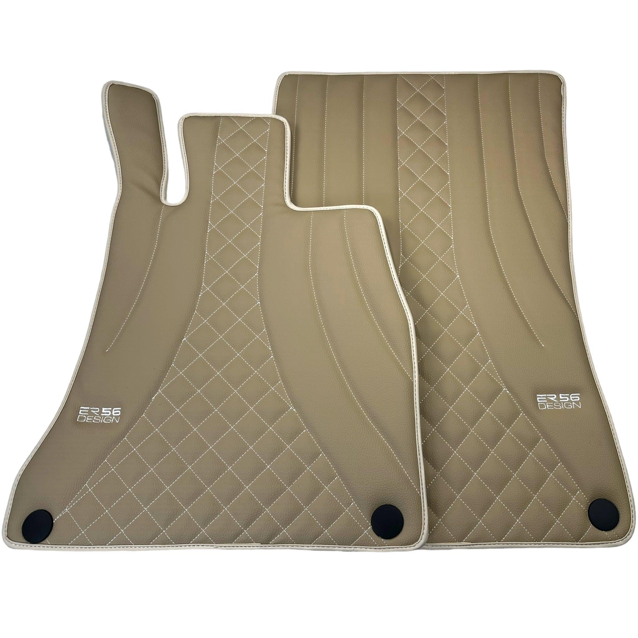 Beige Leather Floor Mats For Mercedes Benz C-Class CL203 Coupe (2000-2008) | ER56 Design - AutoWin