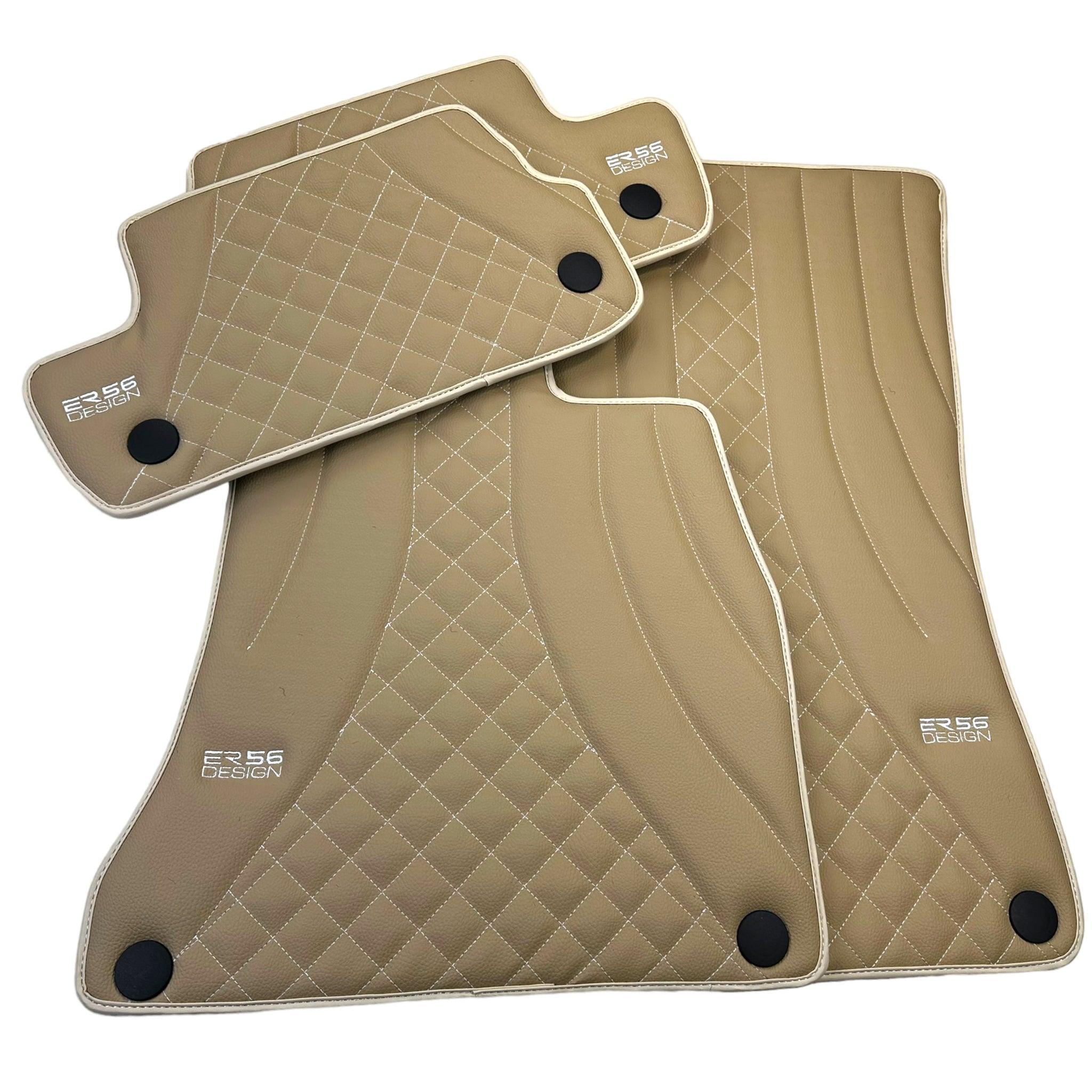 Beige Leather Floor Mats For Mercedes Benz GLK-Class X204 (2008-2012) | ER56 Design - AutoWin