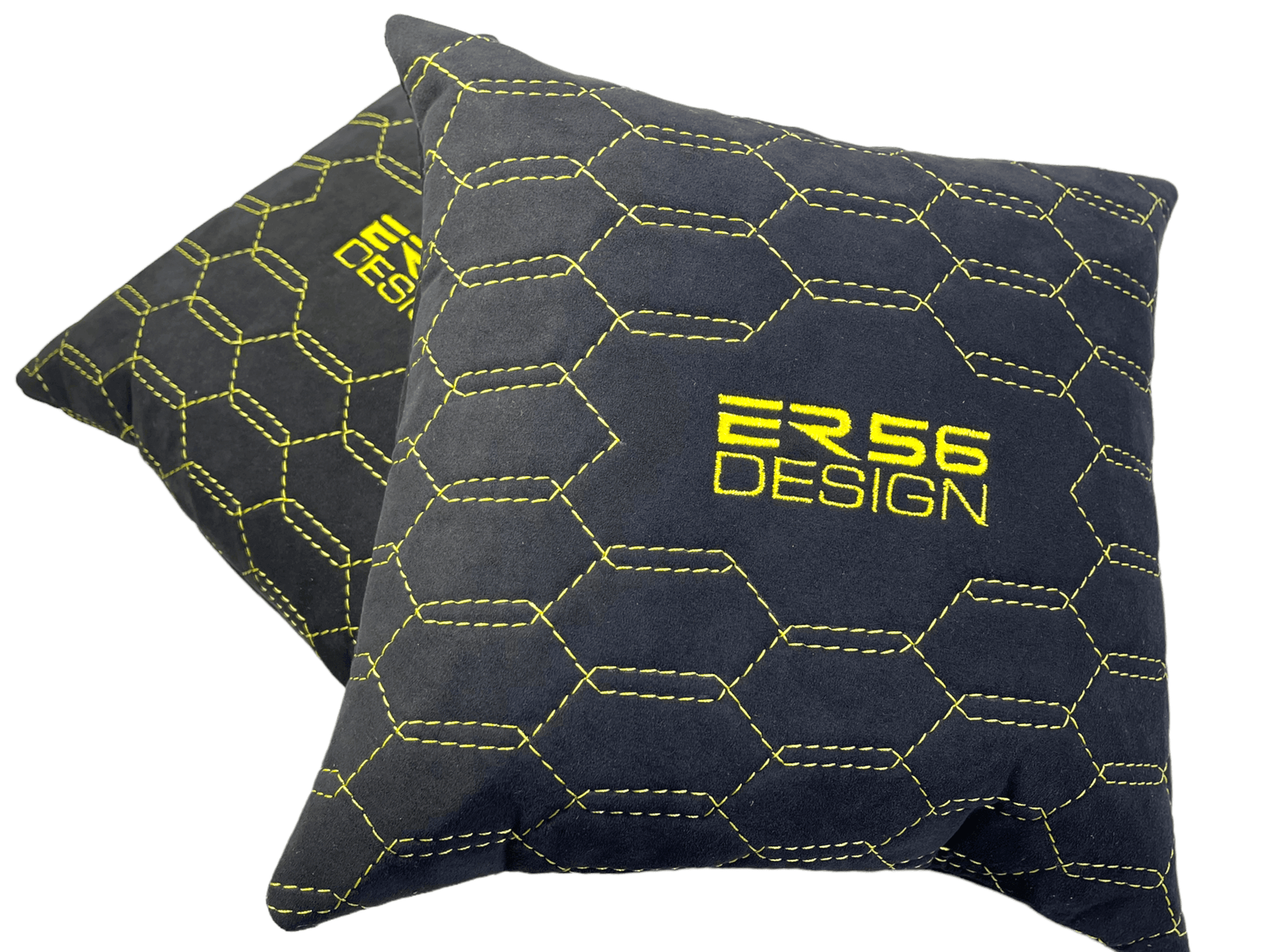 Black Alcantara Leather Pillows ER56 Design Set of 2 Yellow Sewing - AutoWin