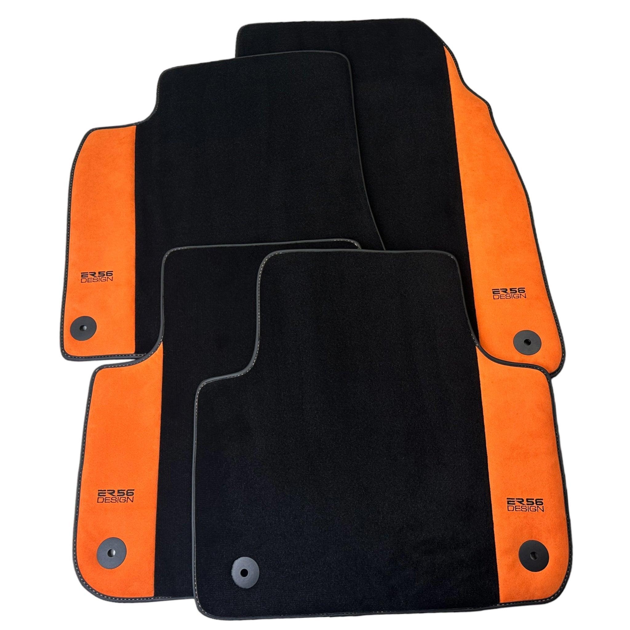 Black Floor Mats for Audi A6 - C6 Allroad Quattro Facelift (2008-2011) With Orange Alcantara | ER56 Design - AutoWin