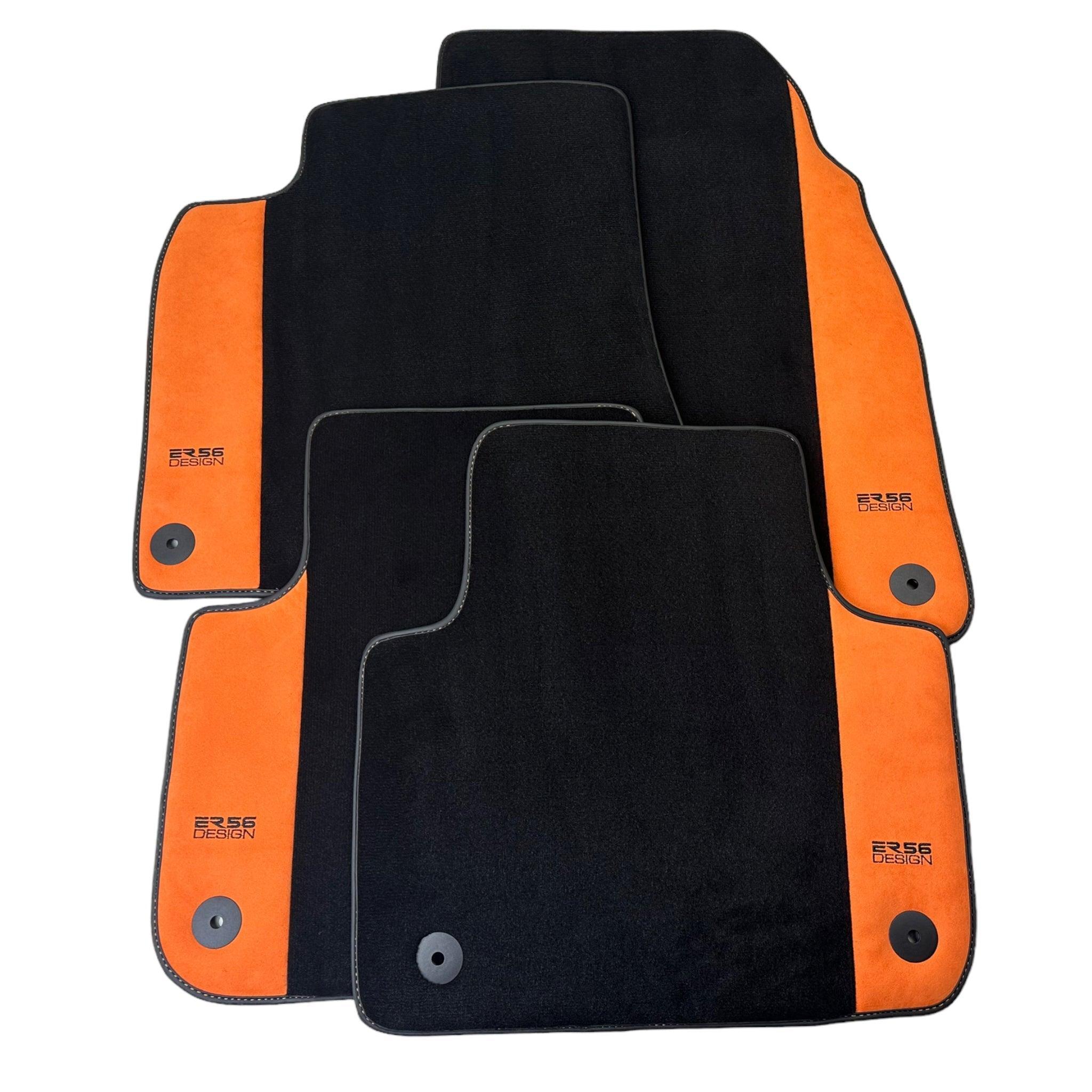 Black Floor Mats for Audi Q4 E-tron Sportback (2021-2024) With Orange Alcantara | ER56 Design - AutoWin