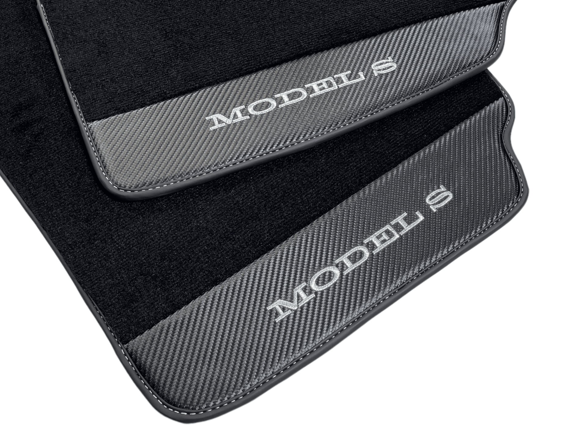 Black Floor Mats For Tesla Model S With Carbon Fiber Leather - AutoWin