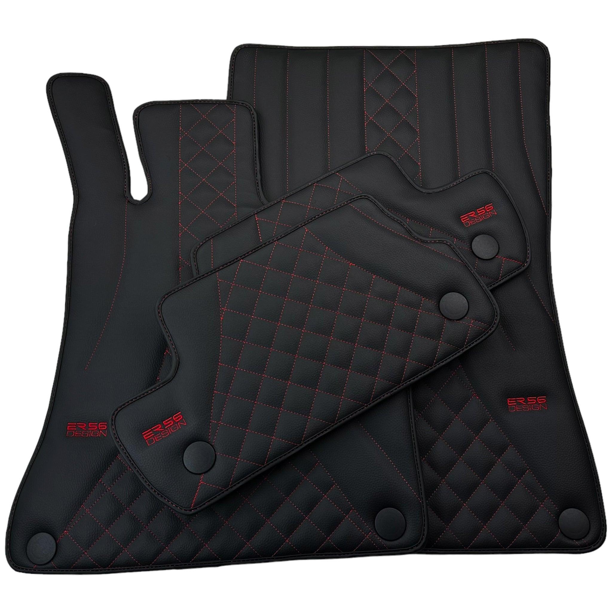 Black Leather Floor Mats For Mercedes Benz E-Class W124 Sedan (1985-1995) | ER56 Design - AutoWin