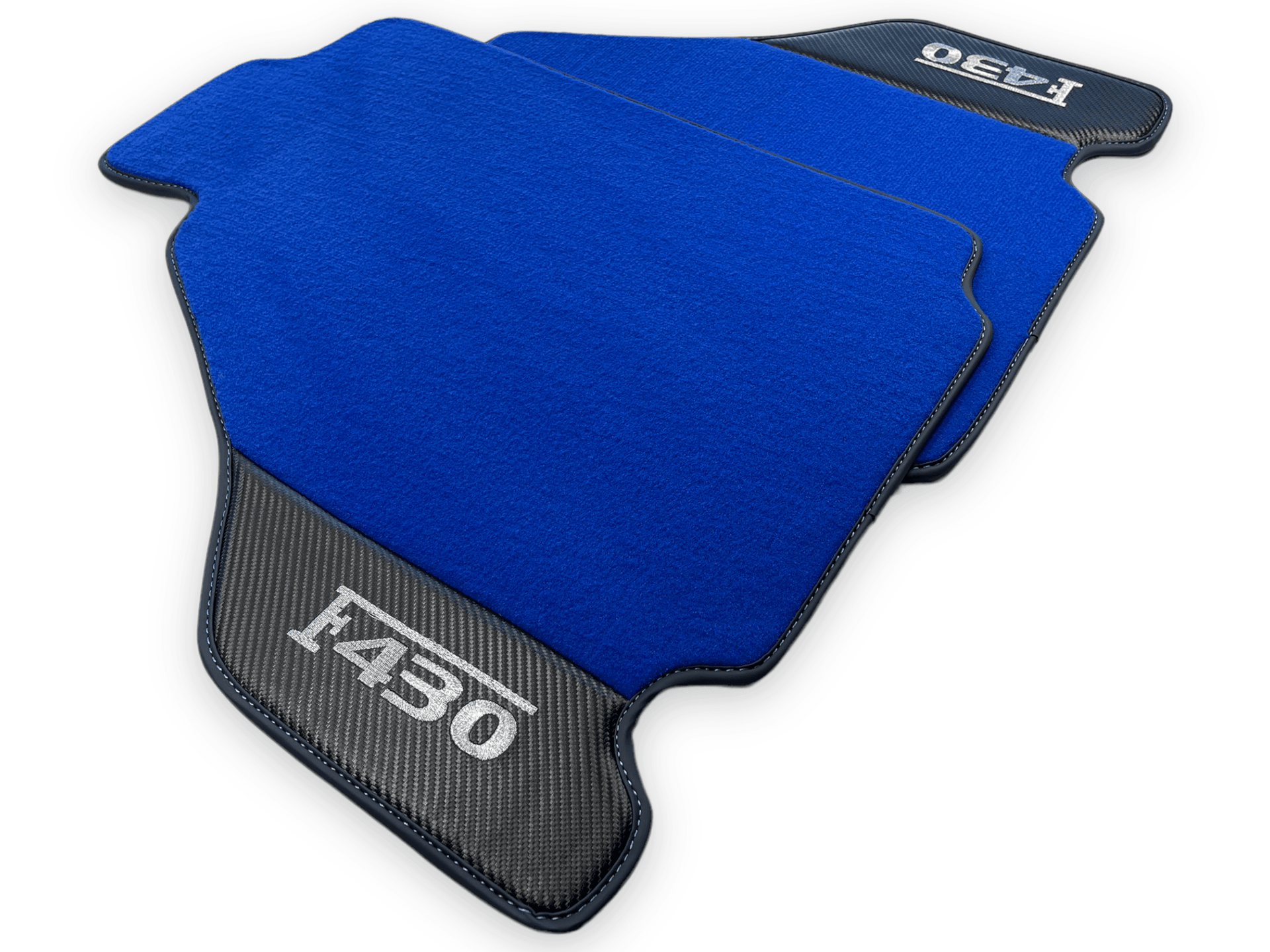Blue Floor Mats For Ferrari F430 2004-2009 With Carbon Fiber Leather - AutoWin