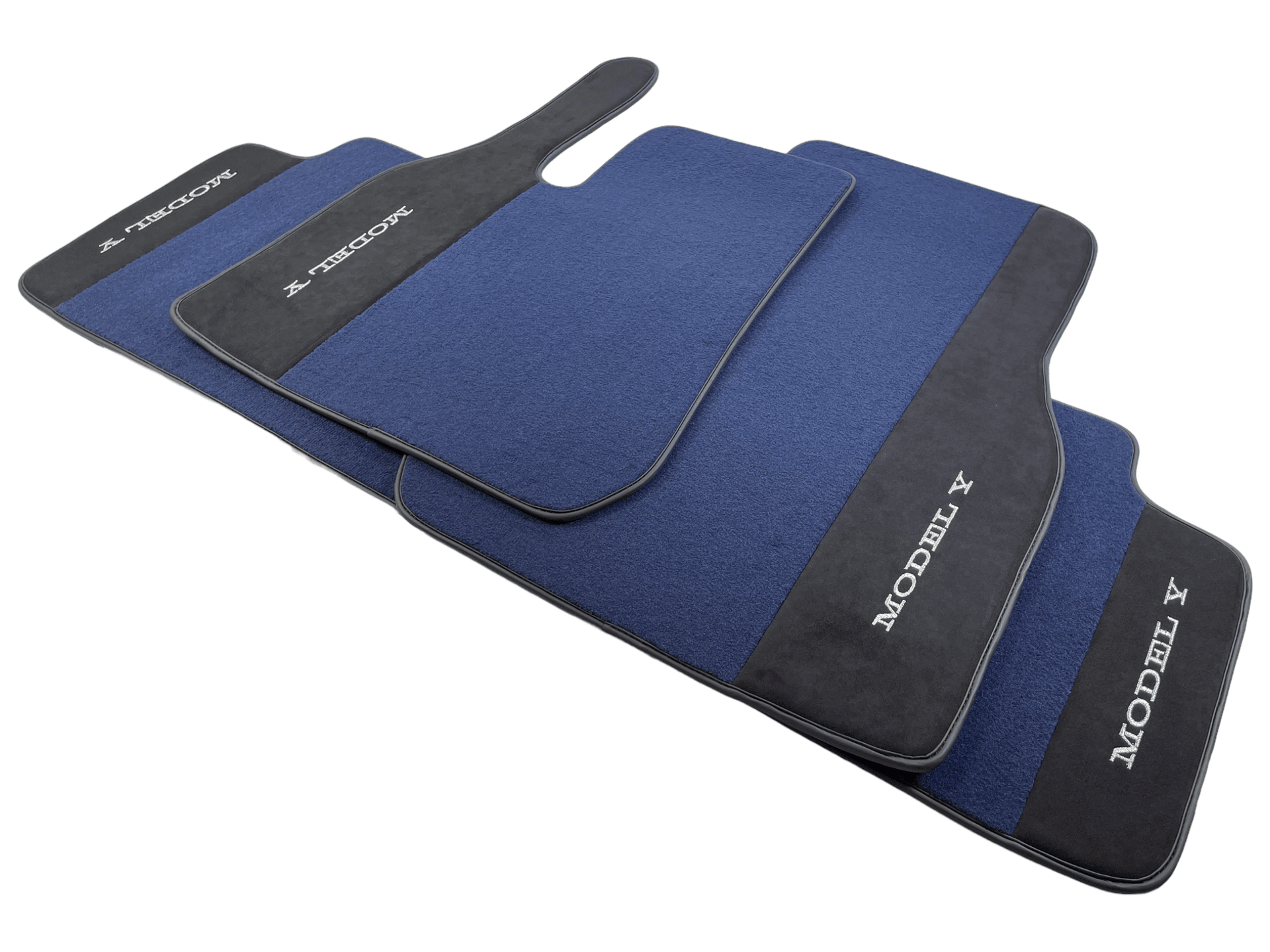 Dark Blue Floor Mats For Tesla Model Y With Alcantara Leather - AutoWin