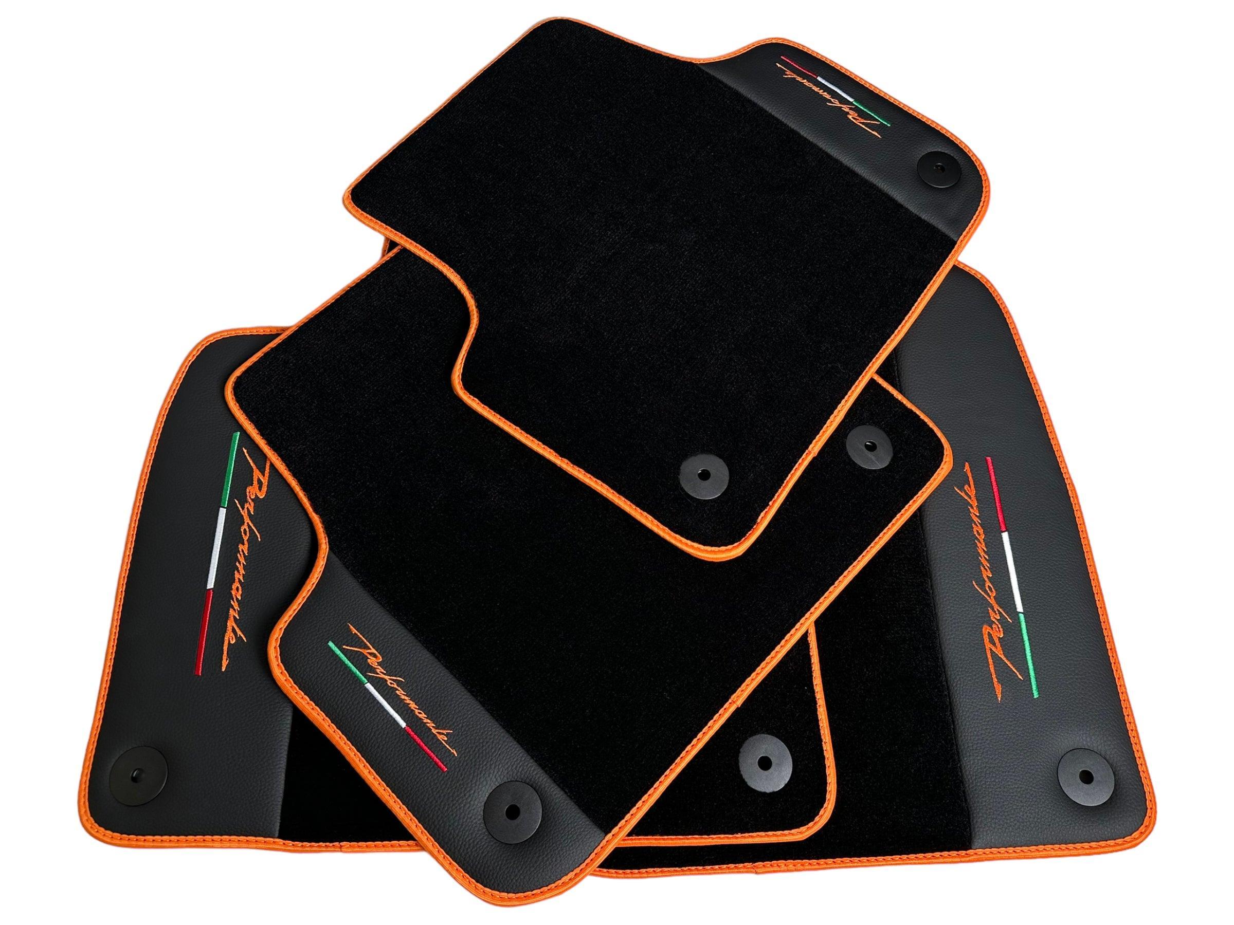 Floor Mats For Lamborghini Urus Performante Leather And Orange Trim - AutoWin