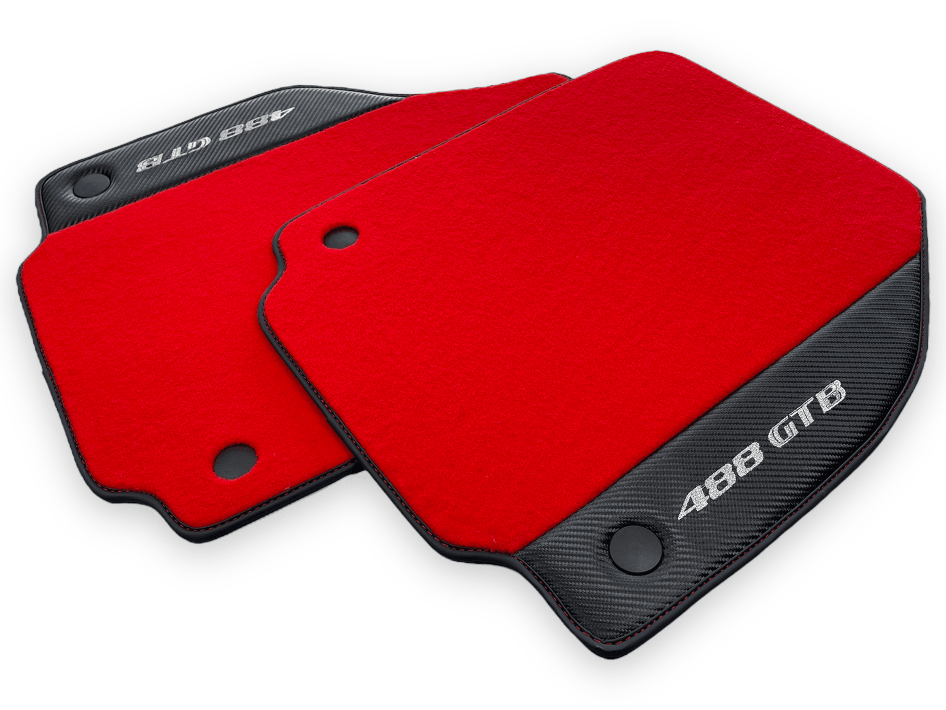 Red Floor Mats For Ferrari 488 GTB 2015-2022 Carpets With Carbon Fiber - AutoWin