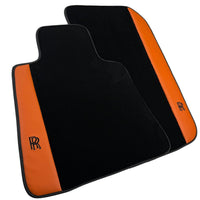 Black Floor Mats for Rolls Royce Ghost Series I (2010–2020) with Orange Leather - AutoWin
