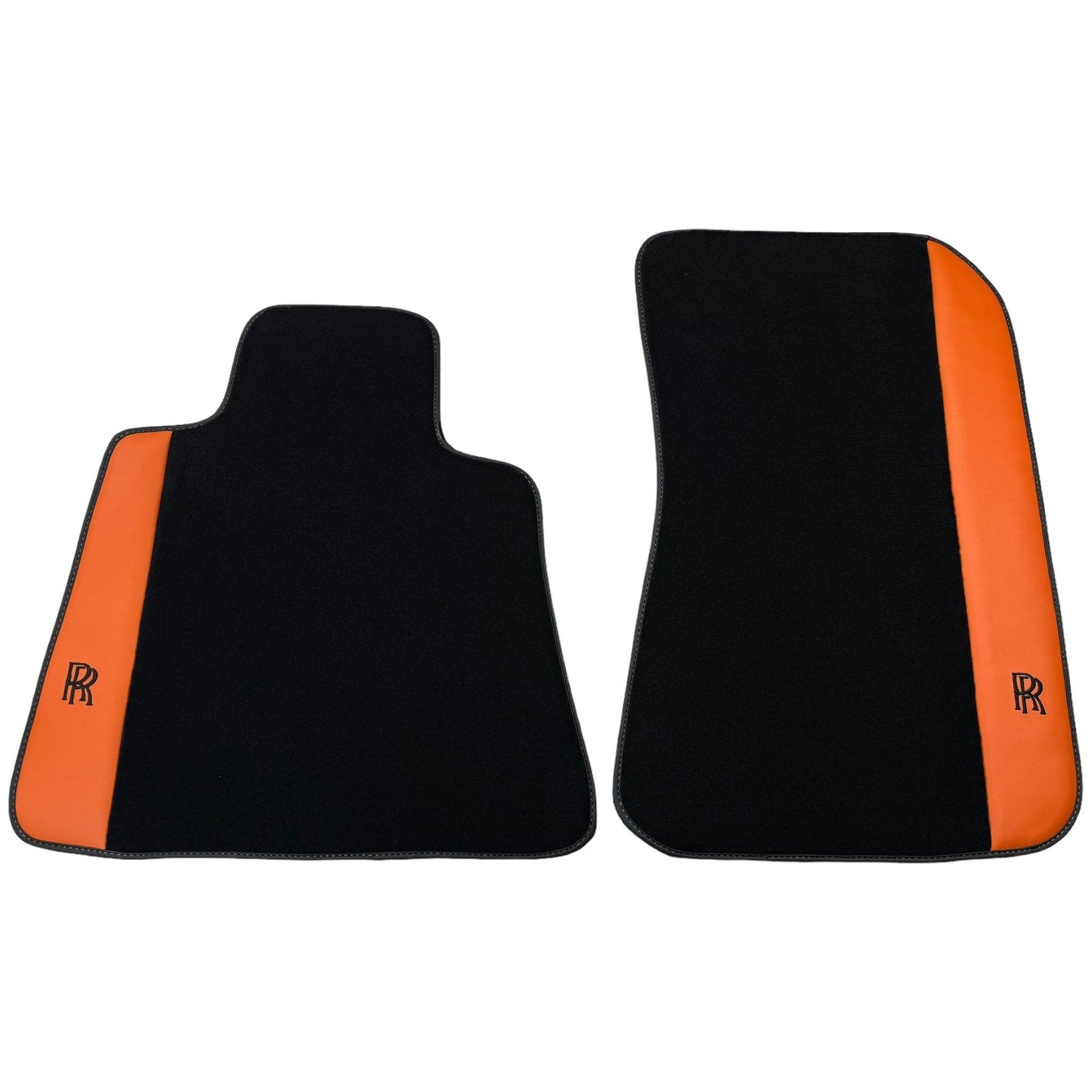 Black Floor Mats for Rolls Royce Cullinan with Orange Leather - AutoWin