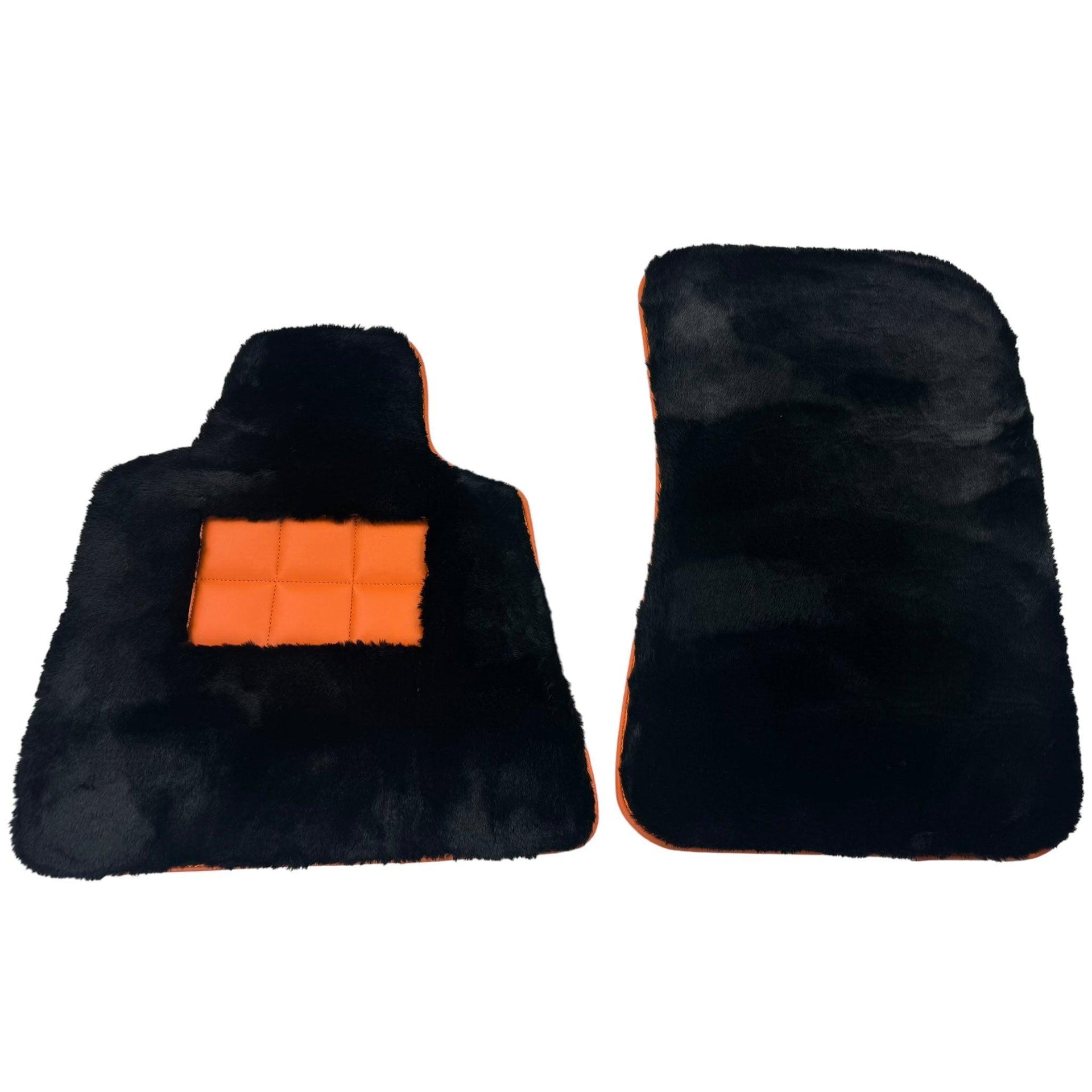 Black Sheepskin Floor Mats for Rolls-Royce Cullinan Orange Leather Trim - AutoWin