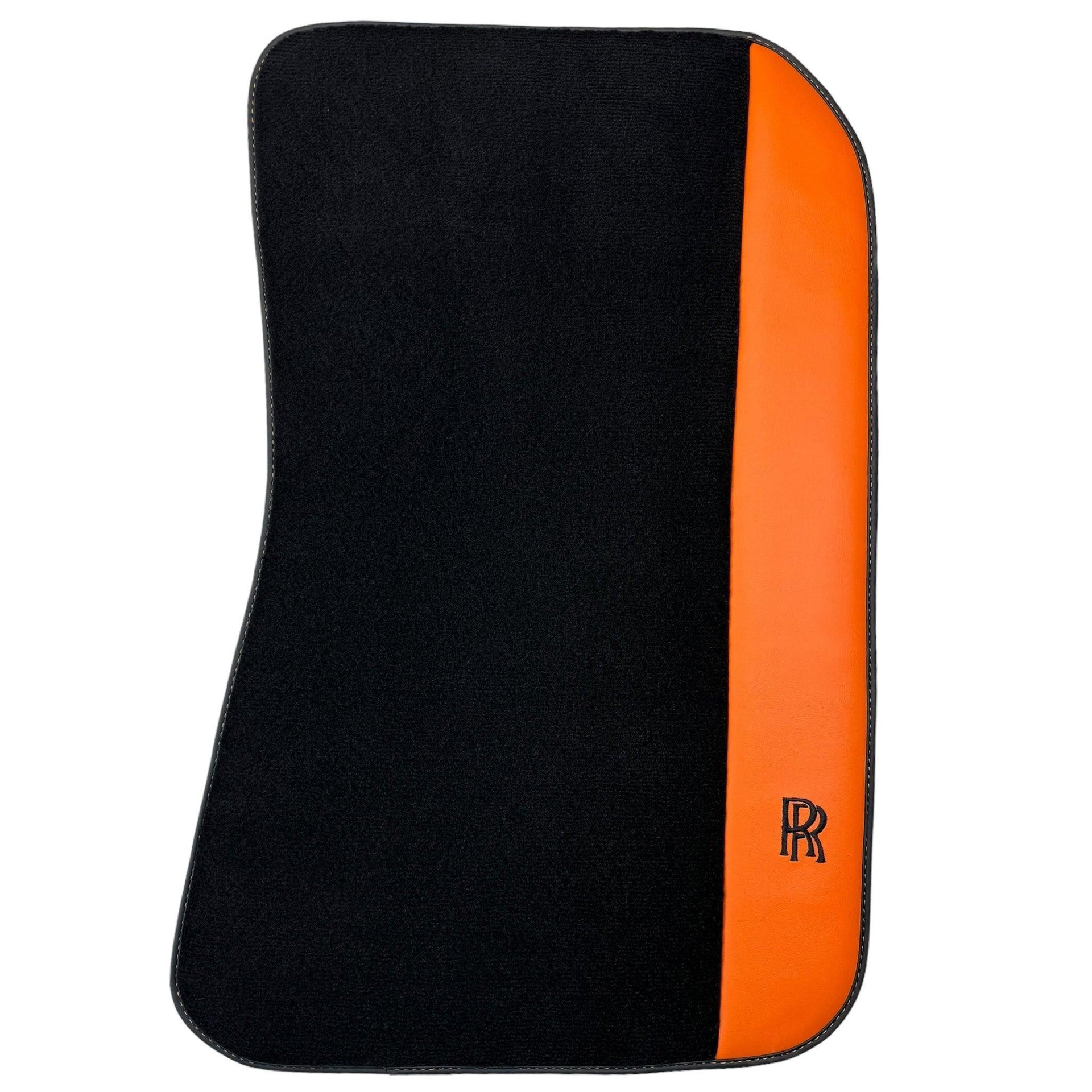 Black Floor Mats for Rolls Royce Cullinan with Orange Leather - AutoWin