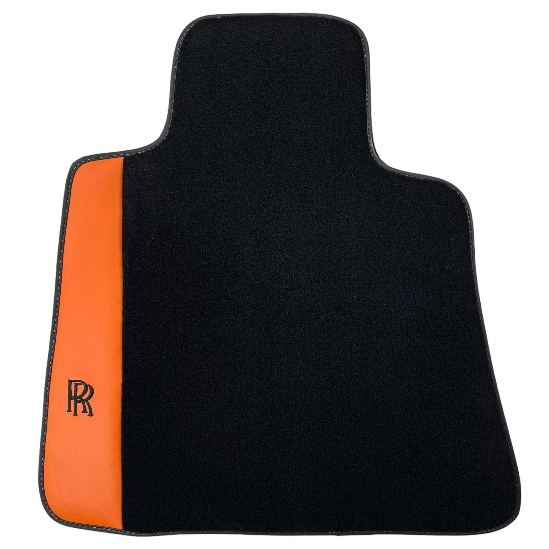 Black Floor Mats for Rolls Royce Cullinan with Orange Leather - AutoWin