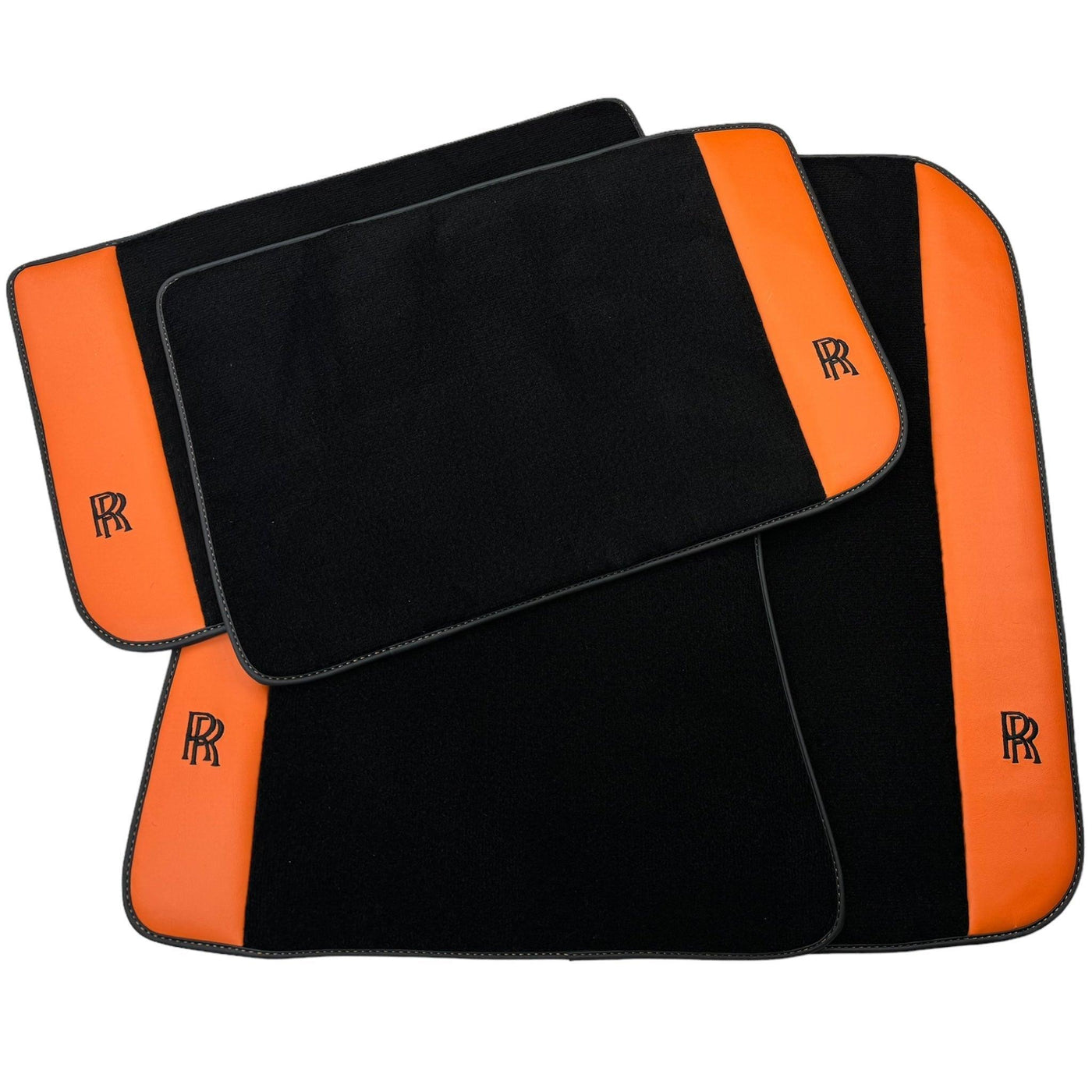 Black Floor Mats for Rolls Royce Ghost Series I (2010–2020) with Orange Leather - AutoWin