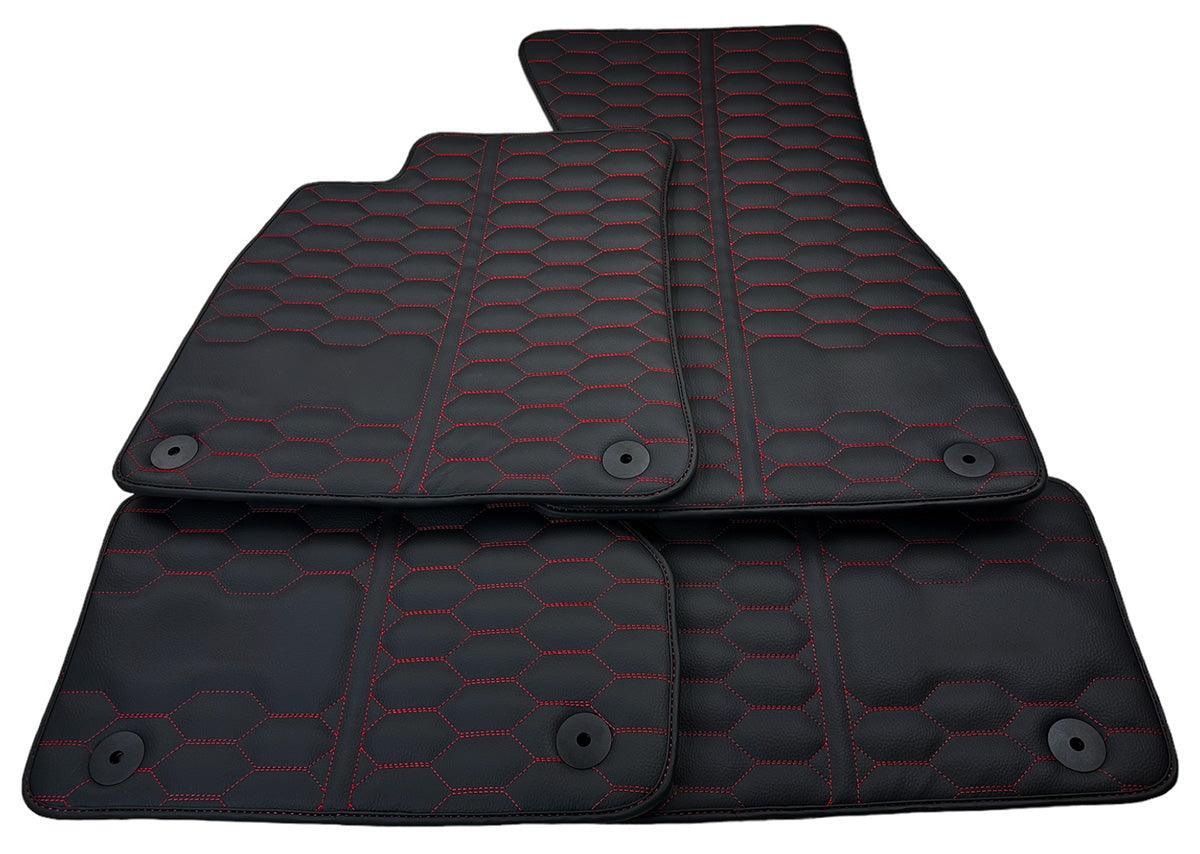 Customizable Black Leather Floor Mats for Audi A8 A8 D4 Long (2010-2017) - AutoWin