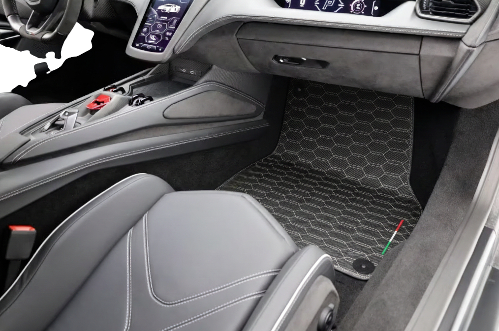 Customizable Leather Floor Mats with Hex Pattern for Lamborghini Revuelto (2024-2025) - AutoWin