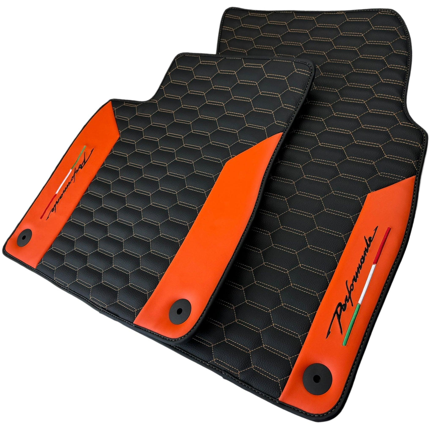 Black Floor Mats for Lamborghini Urus with Orange Leather - AutoWin