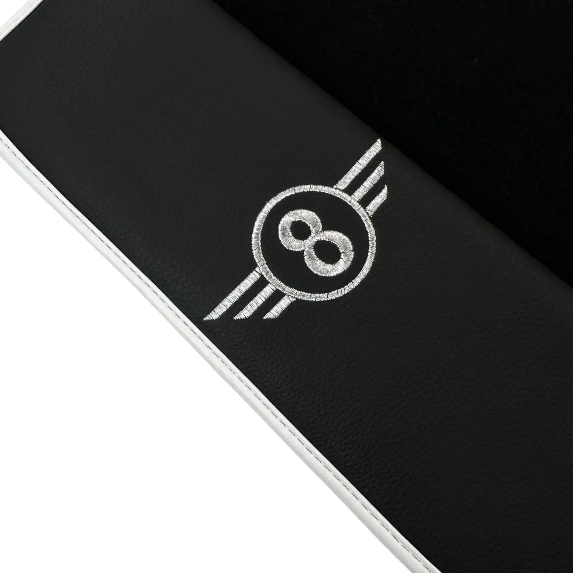 Black Floor Mats for Mini Cabrio F57 Convertible (2016-2023) with Leather | White Trim - AutoWin