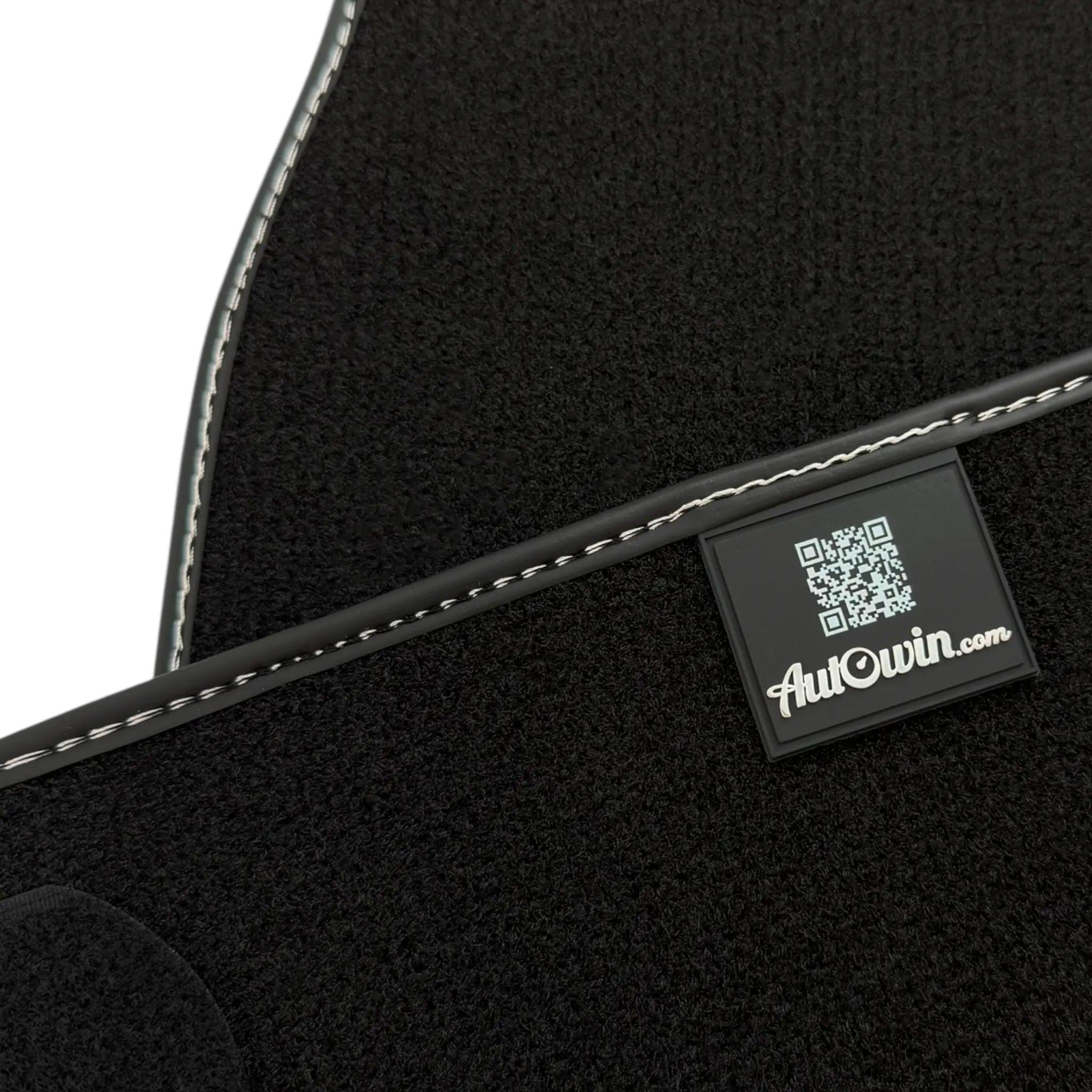 Black Floor Mats for Rolls Royce Phantom Sedan (2003-2016) with Gray Leather Borders