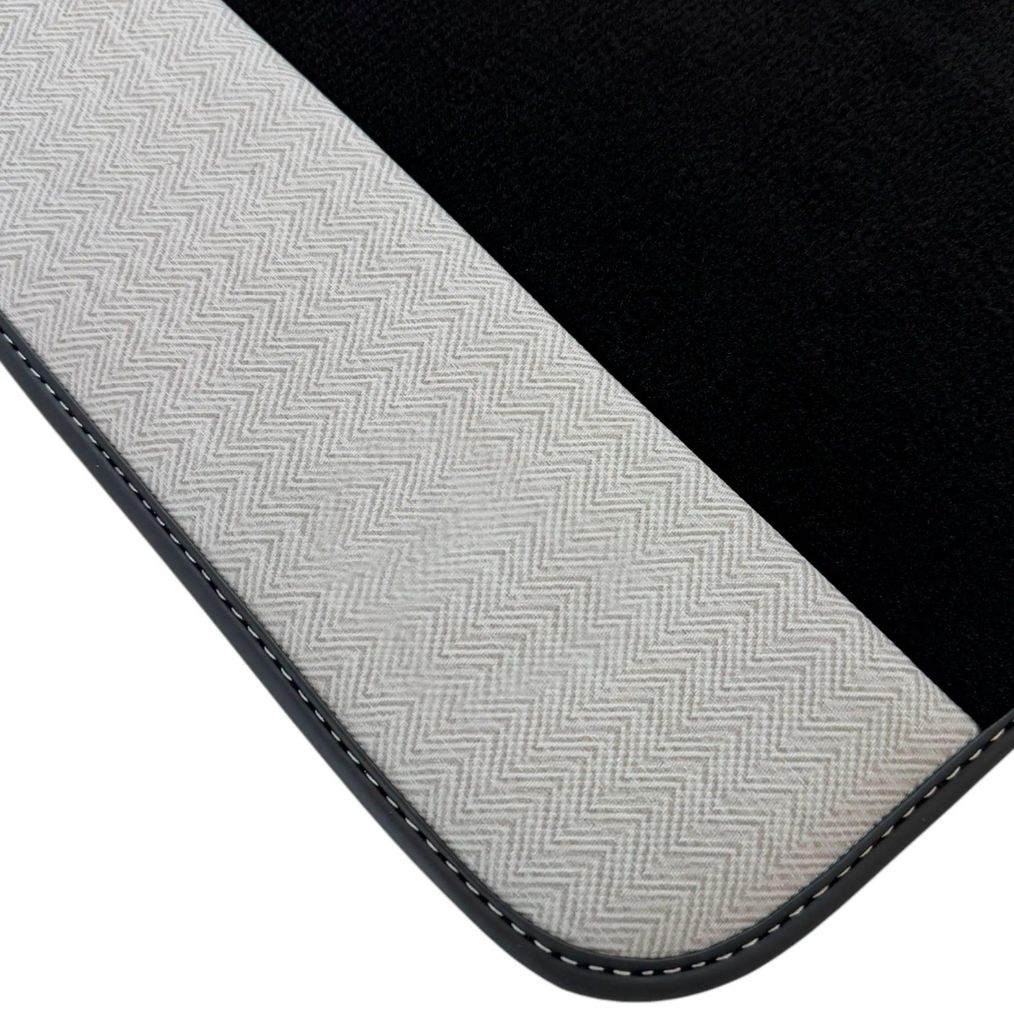 Black Floor Mats for Rolls Royce Phantom Sedan (2003-2016) with Gray Leather Borders