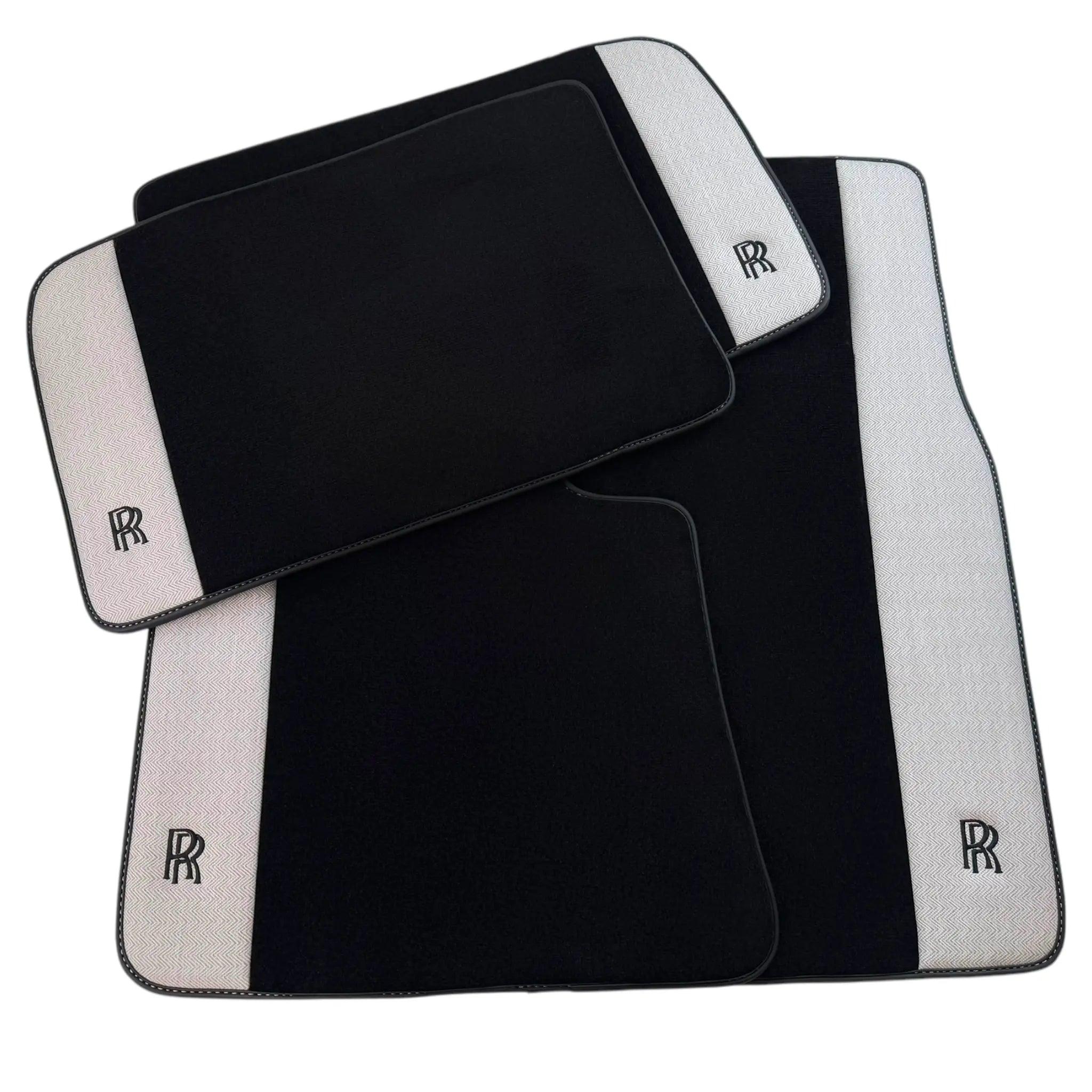 Black Floor Mats for Rolls Royce Phantom Sedan (2003-2016) with Gray Leather Borders