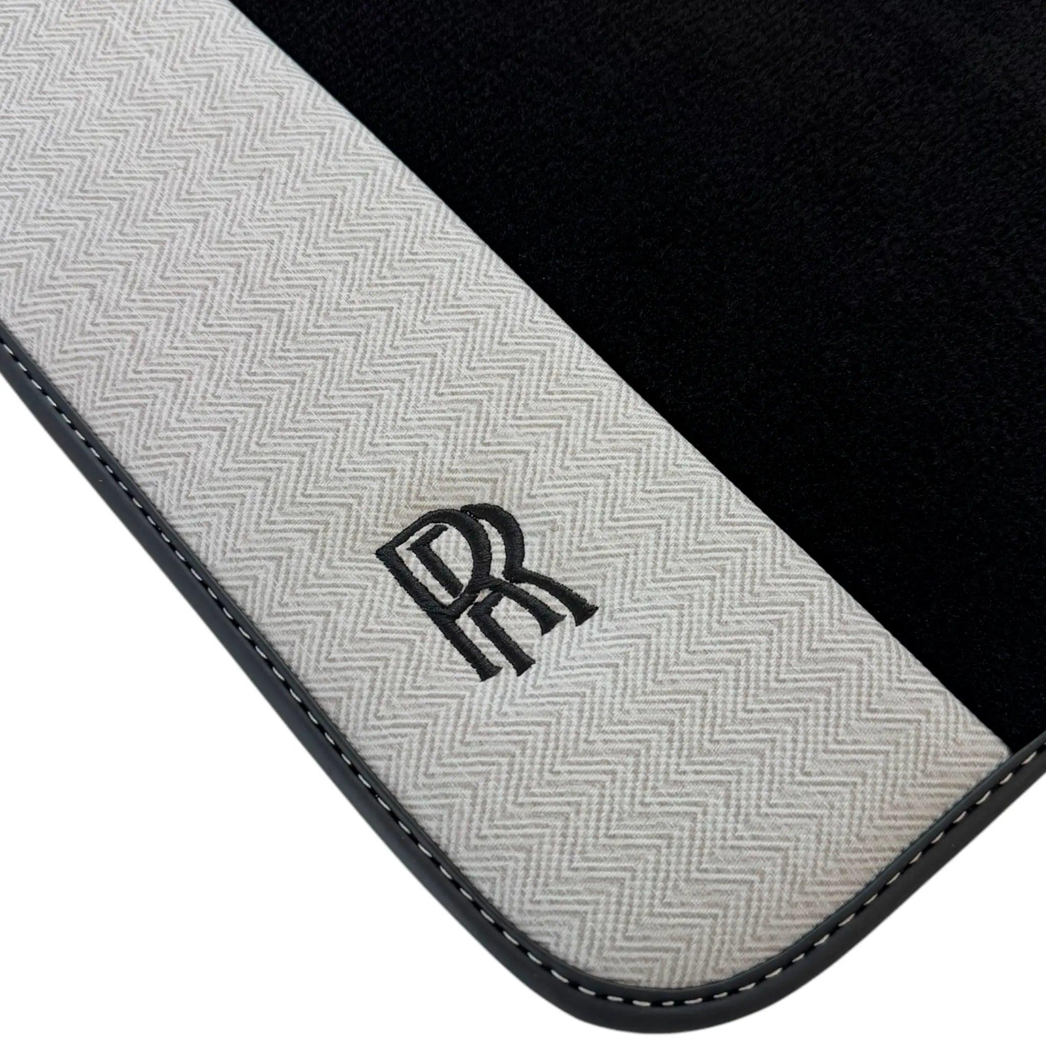 Black Floor Mats for Rolls Royce Phantom Sedan (2003-2016) with Gray Leather Borders