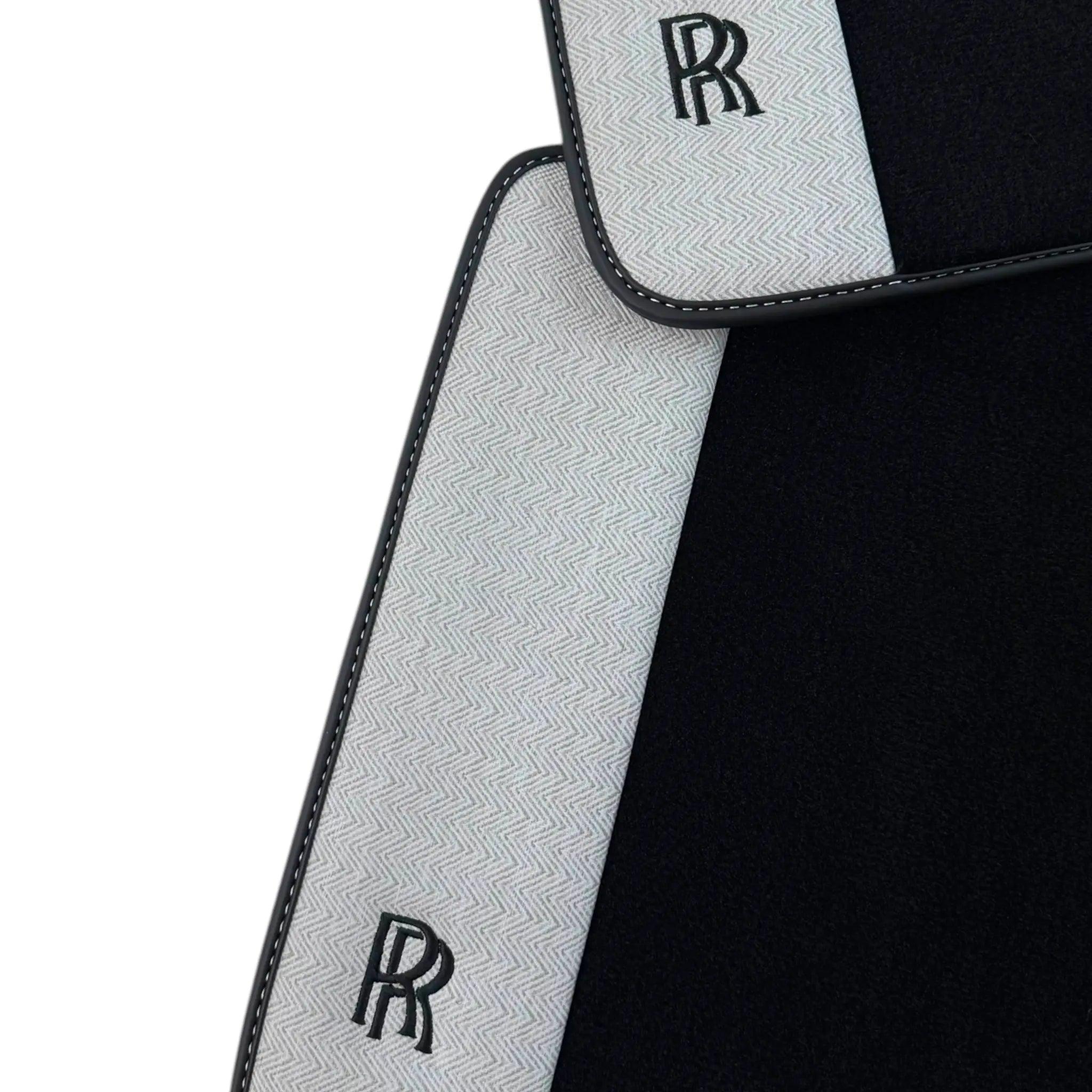 Black Floor Mats for Rolls Royce Phantom Sedan (2003-2016) with Gray Leather Borders