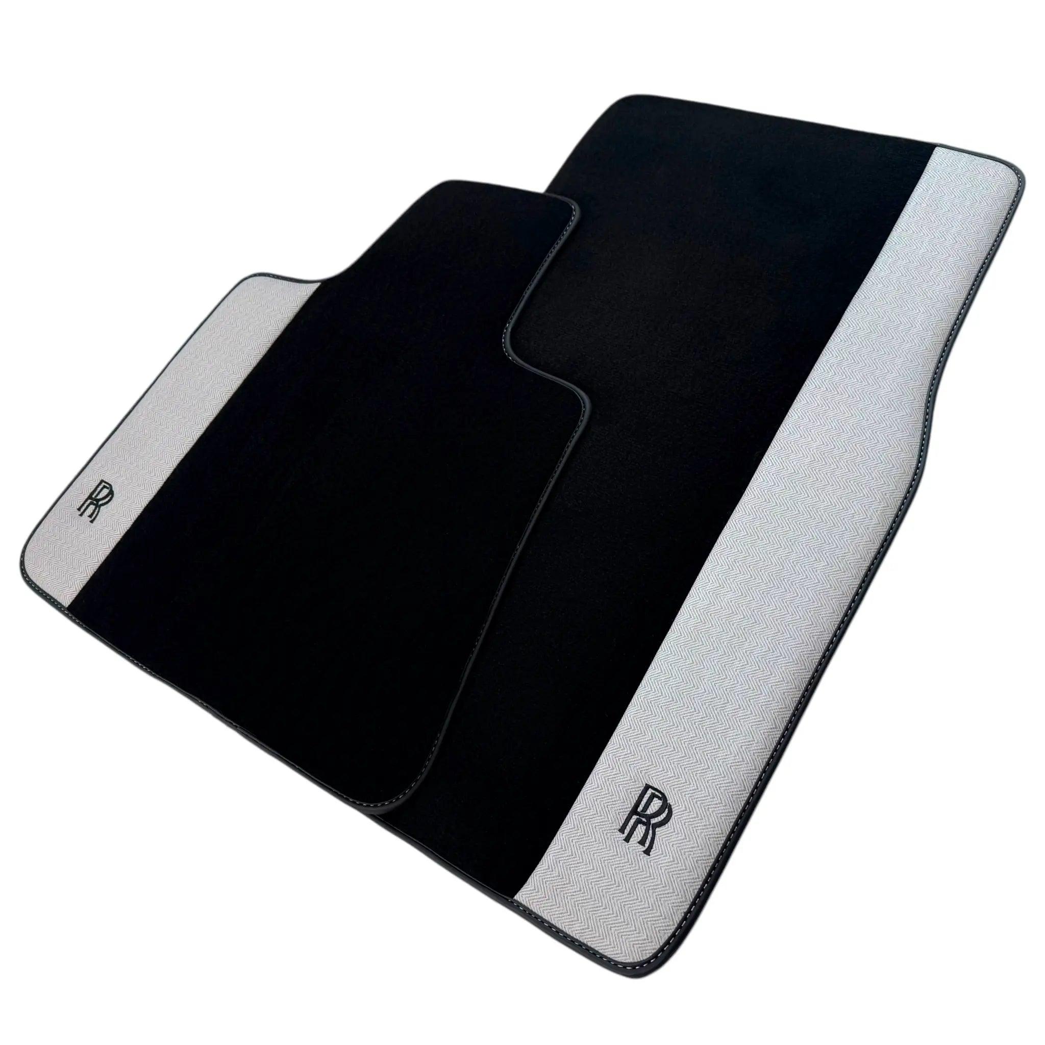 Black Floor Mats for Rolls Royce Phantom Sedan (2003-2016) with Gray Leather Borders