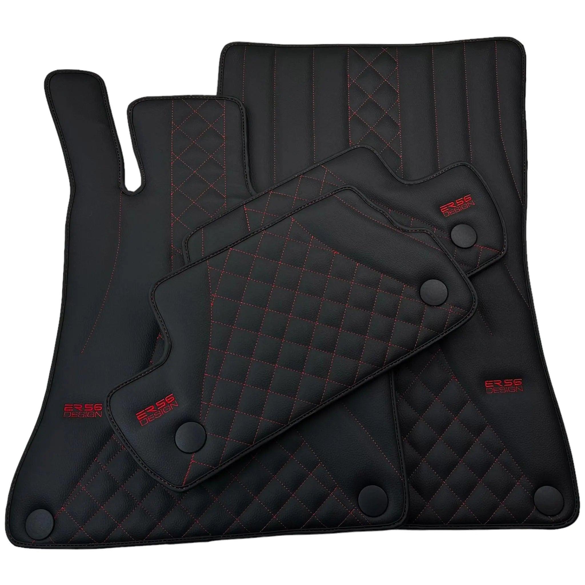 Black Leather Floor Mats For Mercedes Benz CLK-Class C209 Coupe (2002-2009) | ER56 Design - AutoWin