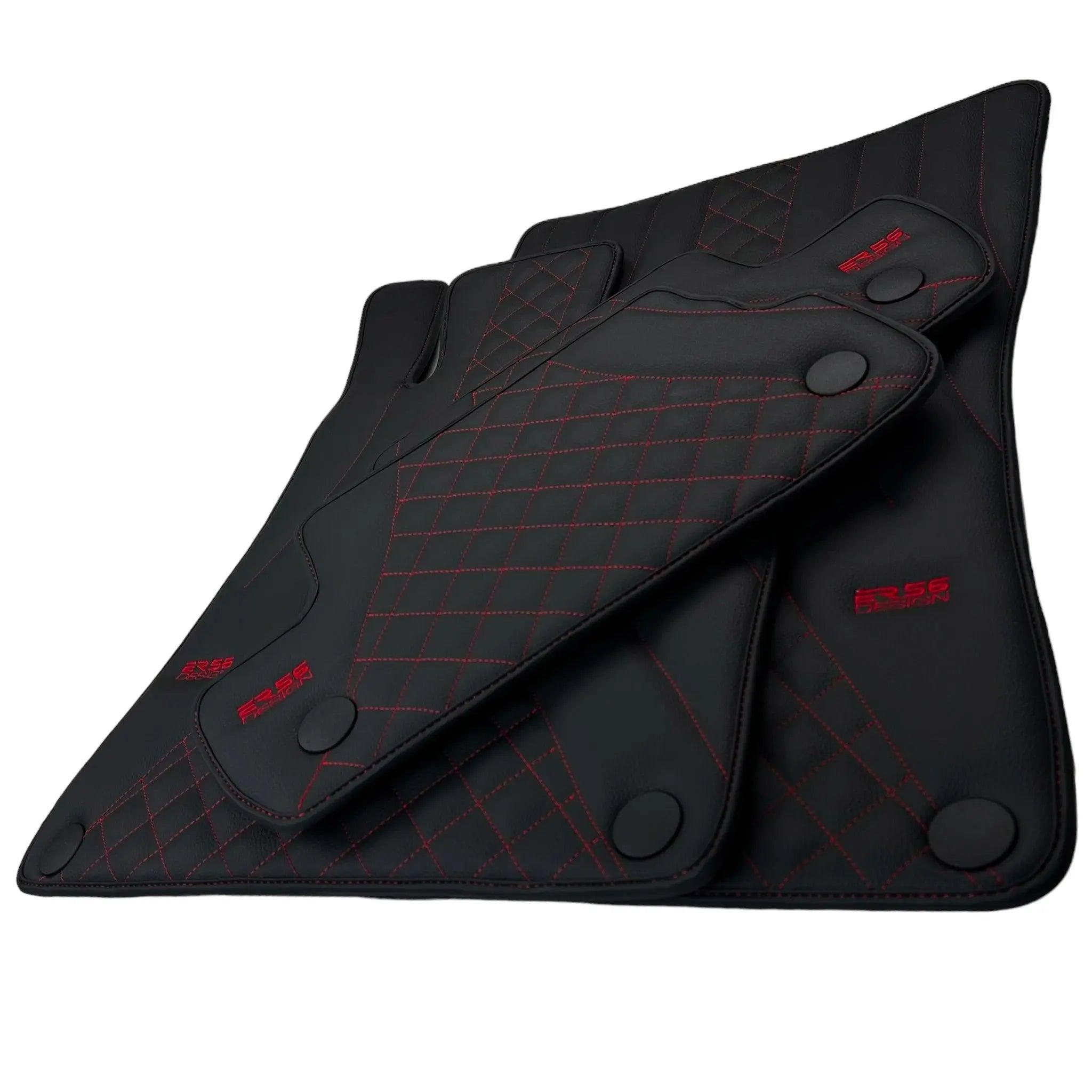 Black Leather Floor Mats For Mercedes Benz GLA-Class H247 (2021-2023) Hybrid | ER56 Design - AutoWin
