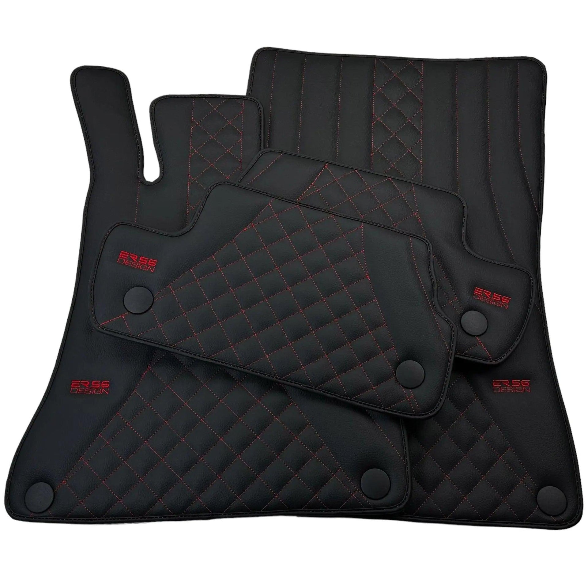 Black Leather Floor Mats For Mercedes Benz V-Class 447 Front (2019-2023) | ER56 Design - AutoWin