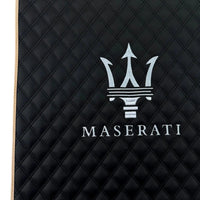 Black Stitched Leather Floor Mats with Logo for Maserati GranTurismo MC Stradale (2011-2015) | Beige Trim - AutoWin