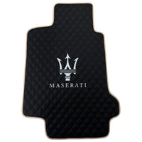 Black Stitched Leather Floor Mats with Logo for Maserati GranTurismo MC Stradale (2011-2015) | Beige Trim - AutoWin