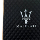 Black Stitched Leather Floor Mats with Logo for Maserati GranTurismo MC (2009-2010) | Beige Trim - AutoWin