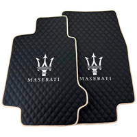 Black Stitched Leather Floor Mats with Logo for Maserati GranTurismo Sport (2012-2019) | Beige Trim - AutoWin