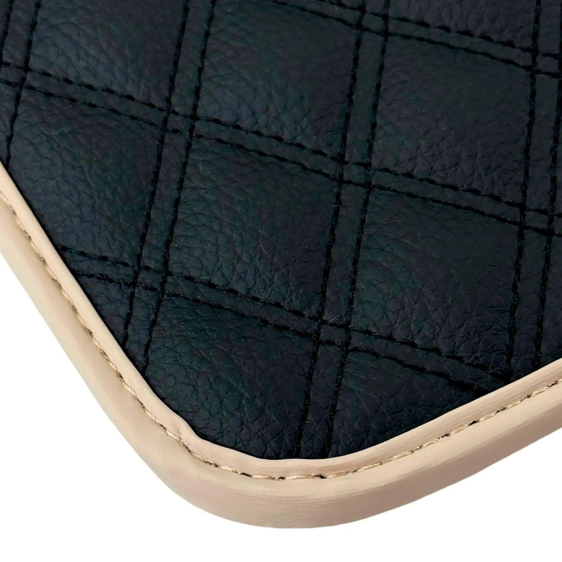 Black Stitched Leather Floor Mats with Logo for Maserati GranTurismo Sport (2012-2019) | Beige Trim - AutoWin
