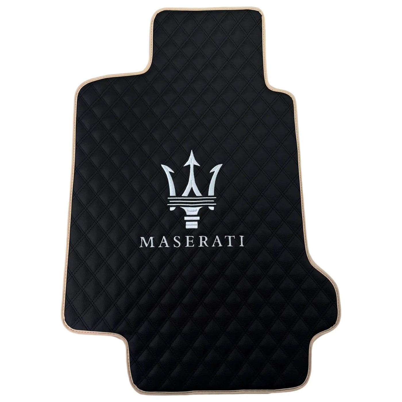 Black Stitched Leather Floor Mats with Logo for Maserati GranTurismo Sport (2012-2019) | Beige Trim - AutoWin