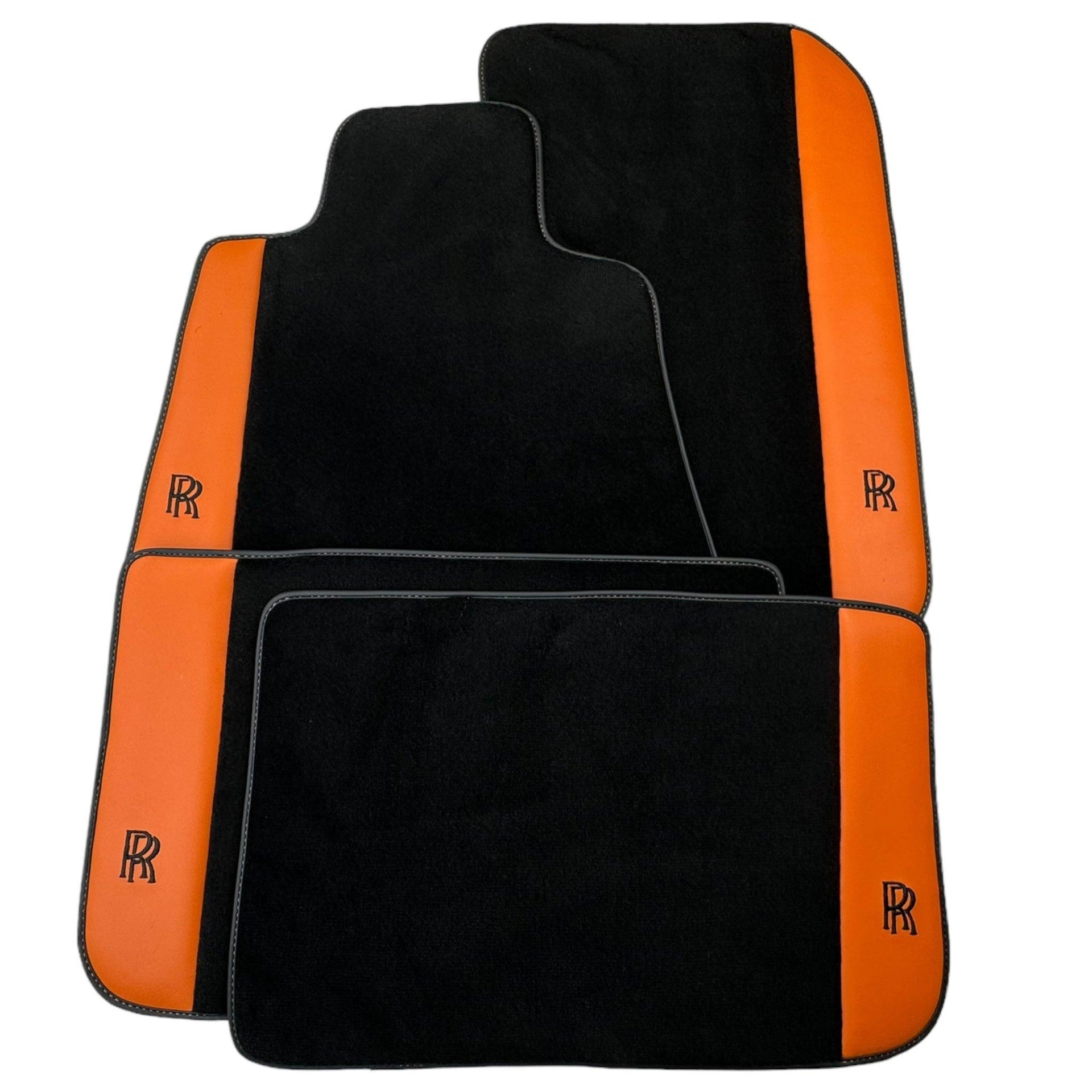 Black Floor Mats for Rolls Royce Cullinan with Orange Leather - AutoWin