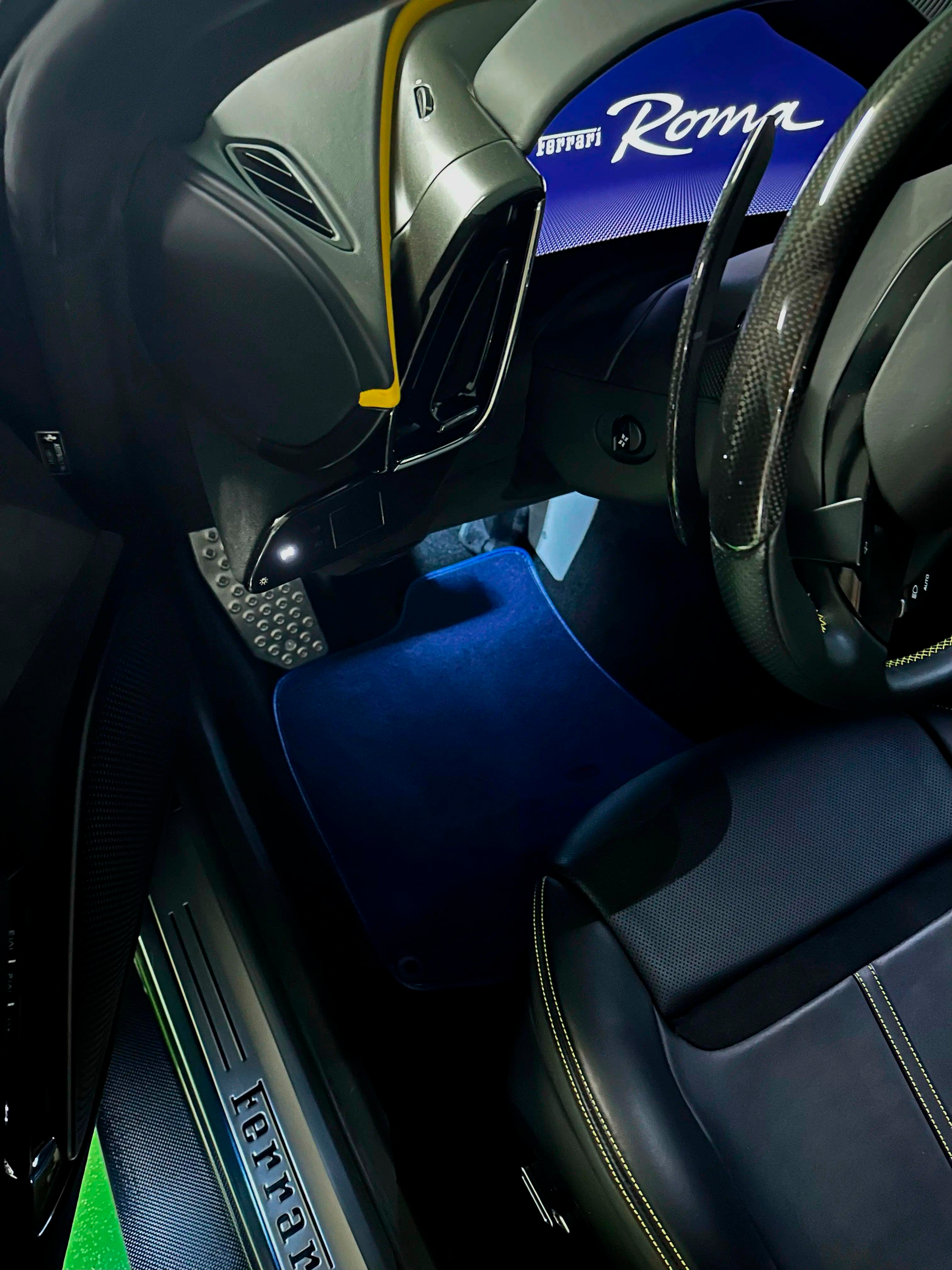 Carbon Fiber Leather Floor Mats For Ferrari Roma (2021-2024) - AutoWin.EU