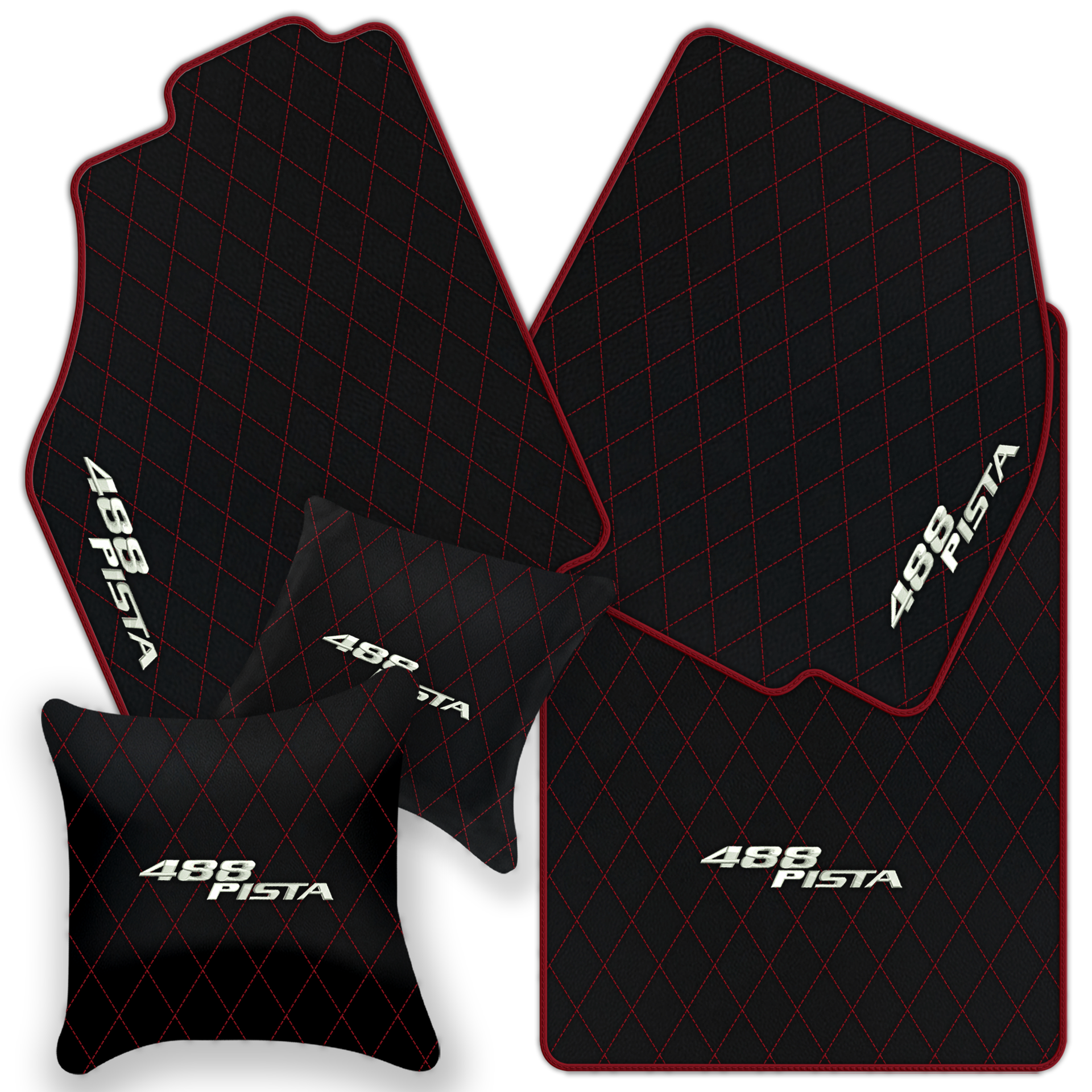 Luxury Black Leather Floor Mats for Ferrari 488 GTB (2016-2022)